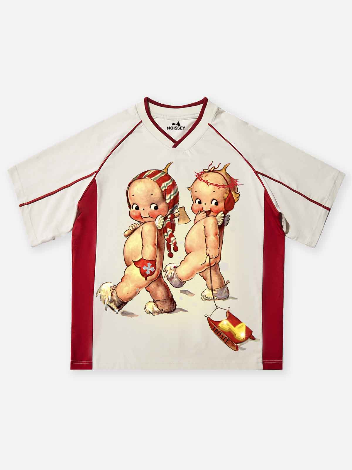 Cartoon Baby Red Striped Preppy Style Print T-shirt