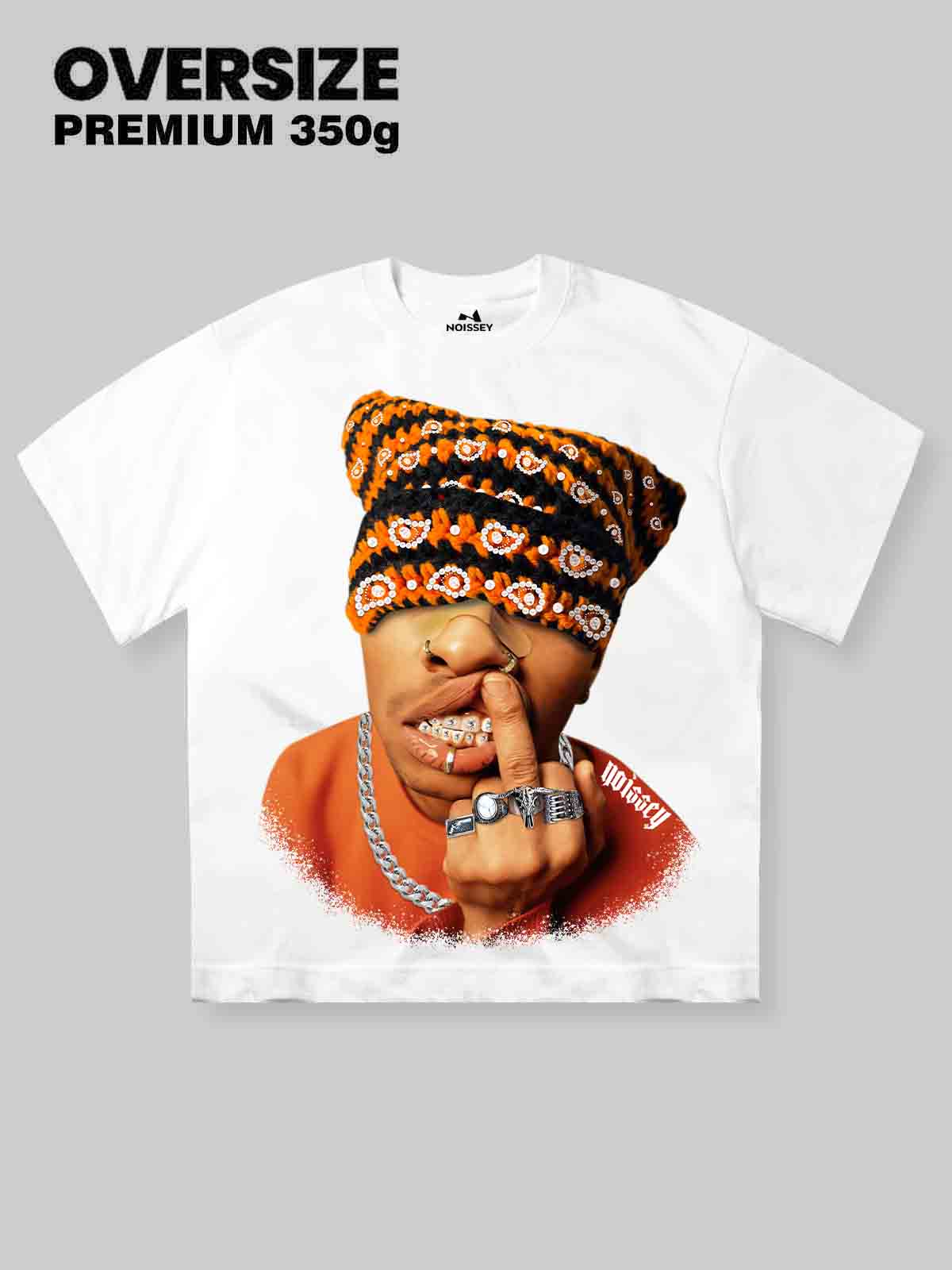 High Quality Orange Funny Crochet Hat Character Print 350g T-shirt