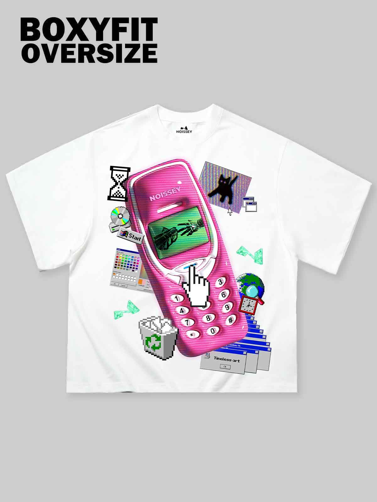 3D Pink Pager Retro Print Boxy Oversized T-shirt