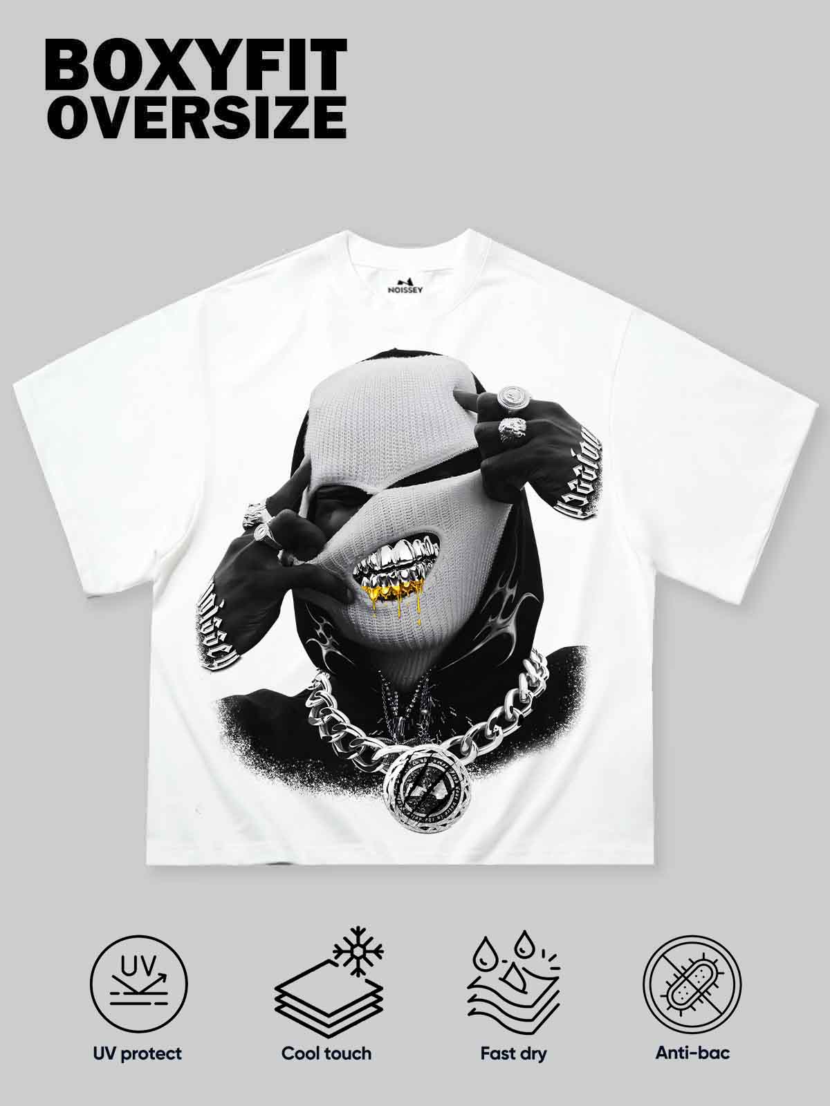 Boxy Oversized T-shirt with Balaclava Gang Print