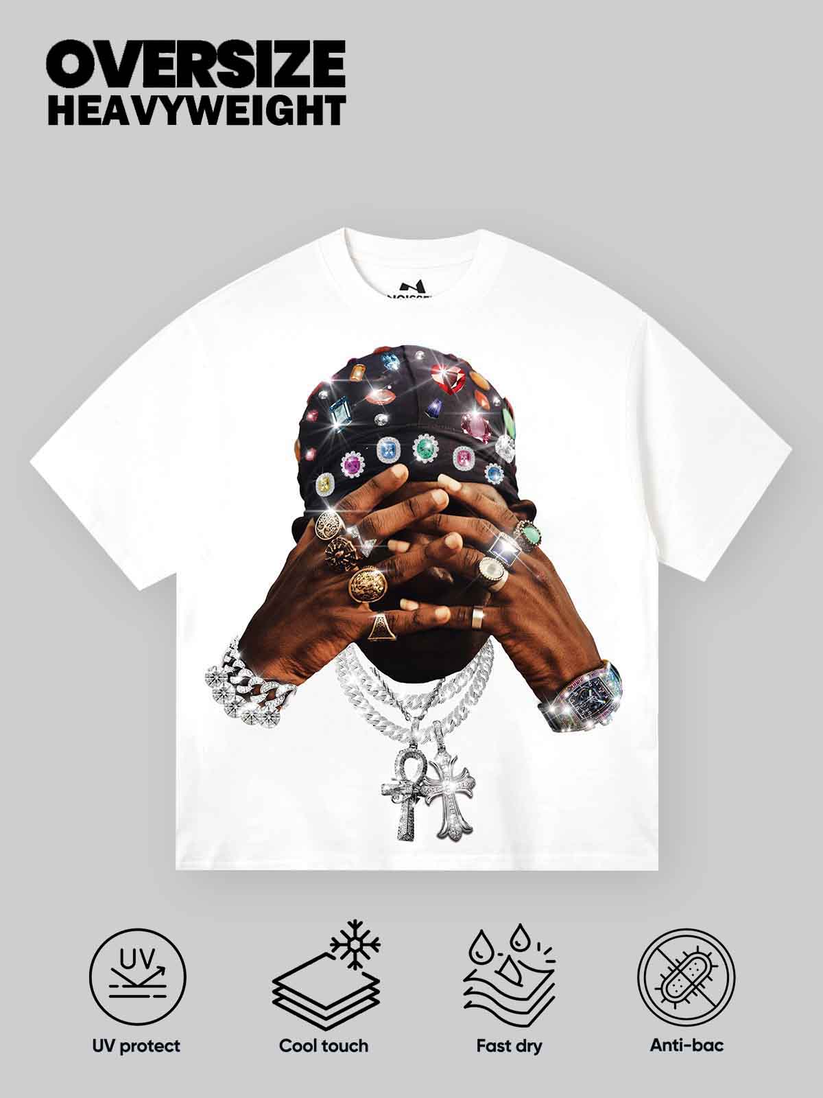 Hip-Hop Diamond Hand Rich Figure Print T-shirt