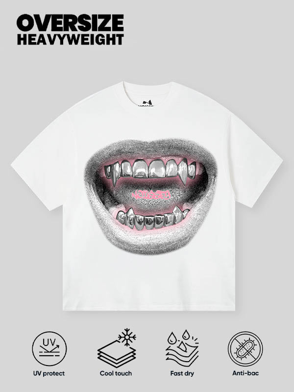 Stylish Sketch Printed Retro Metal Lips T-Shirt