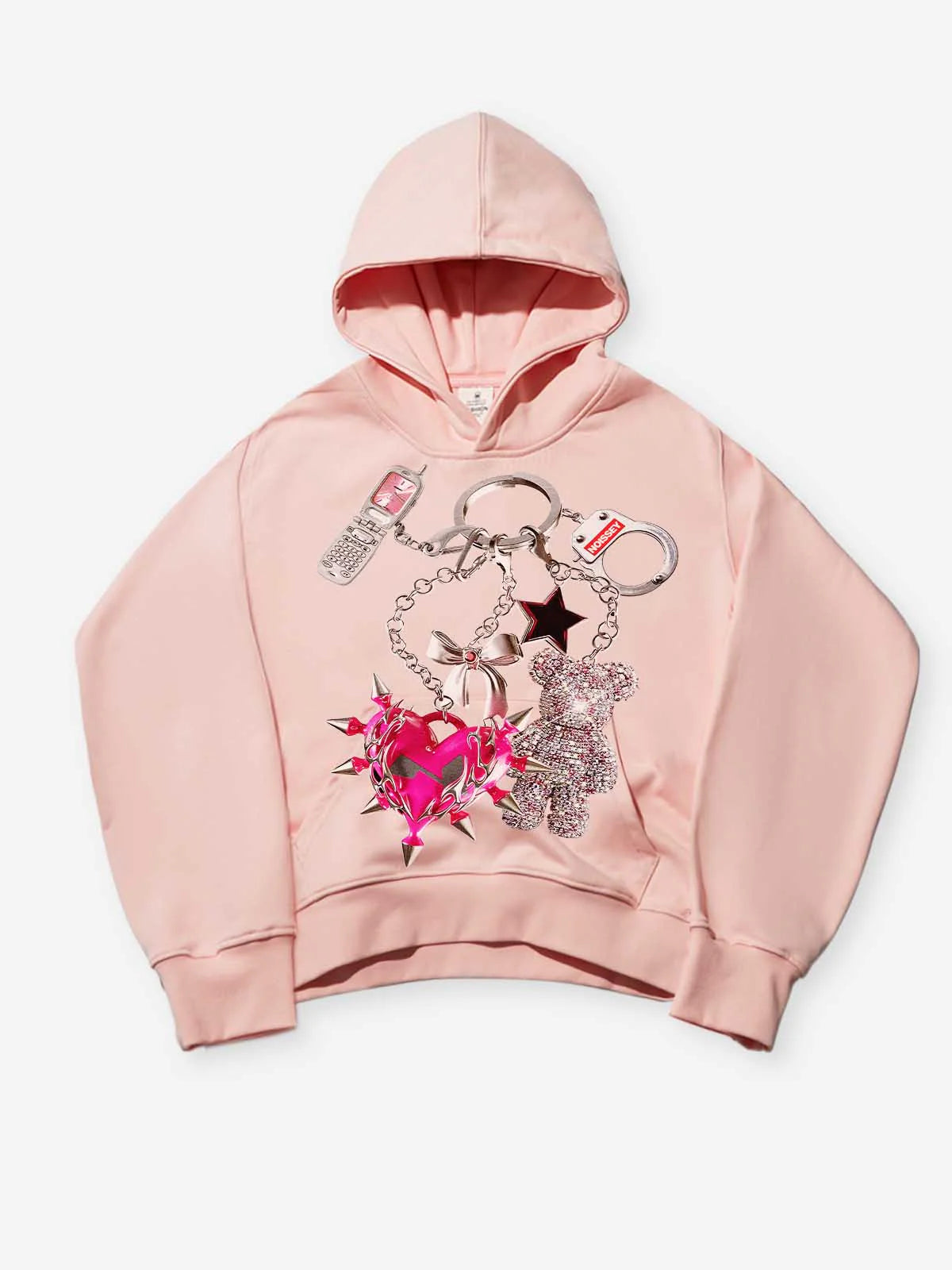 Metal Art Chain Print Light Pink Hoodie