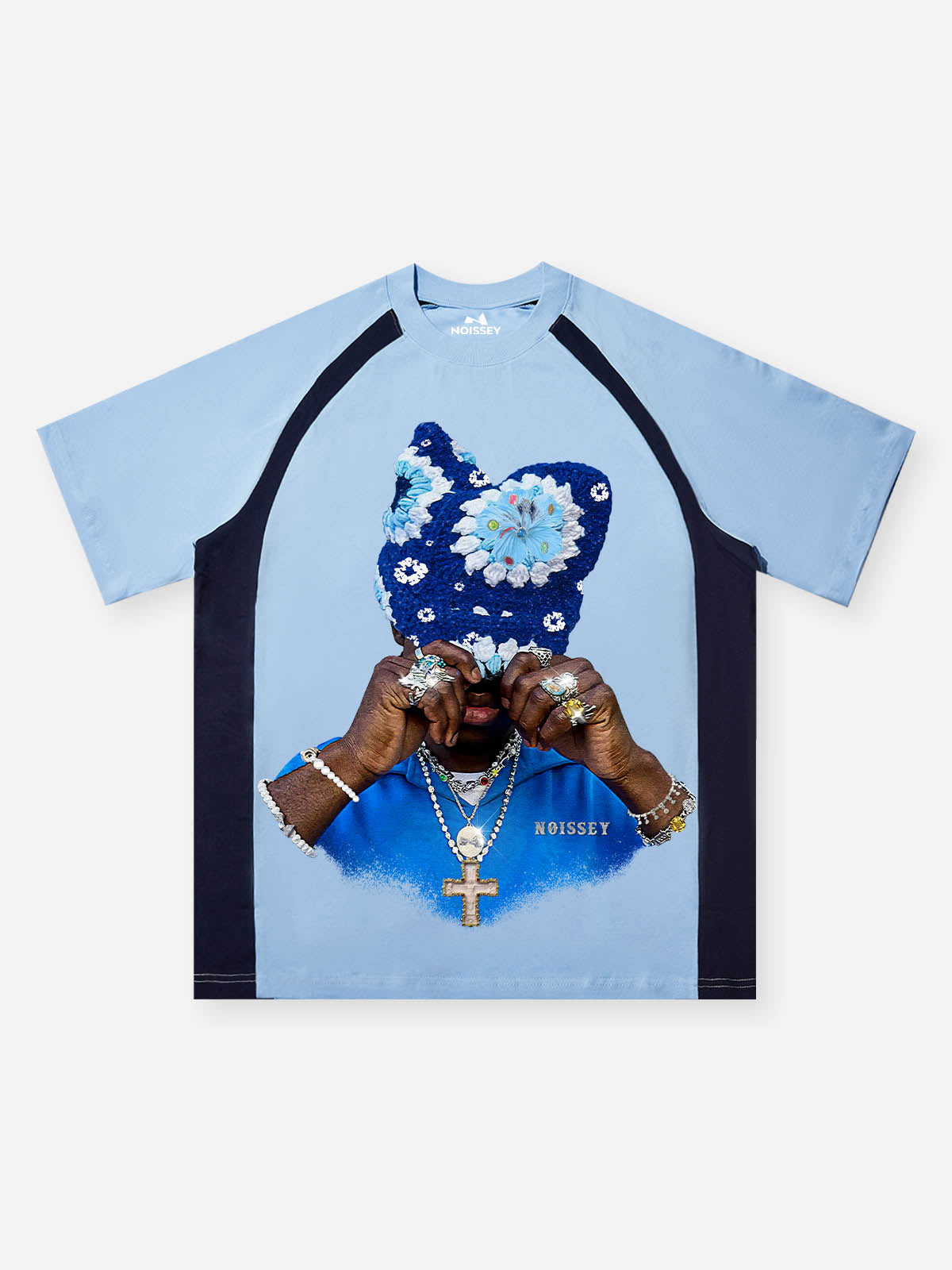 Sapphire Blue Knit Hat Print Blue Preppy T-Shirt