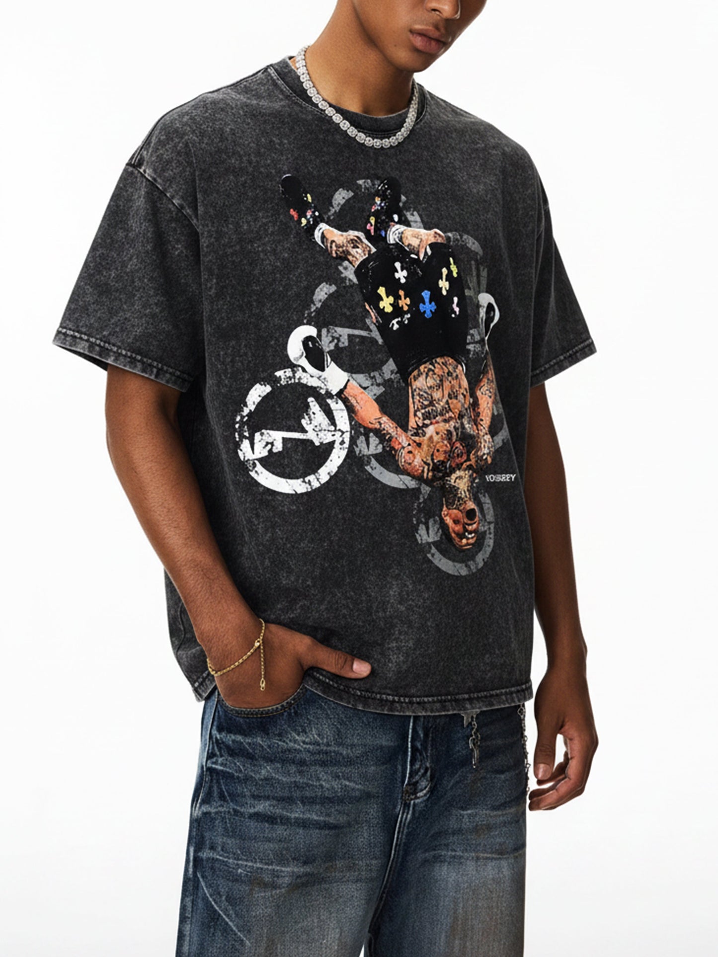 NOISSEY "Chrome KO" Upside Down Fighter Vintage Wash Heavyweight Tee