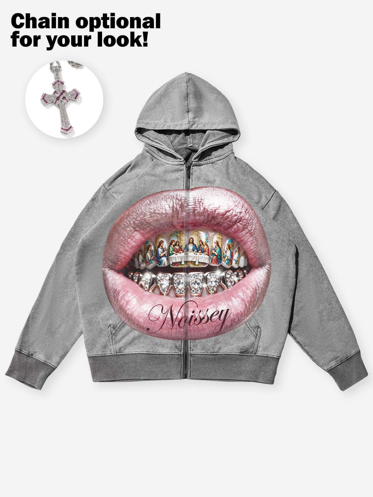 The Last Supper Grills Gray Washed Printed Hoodie