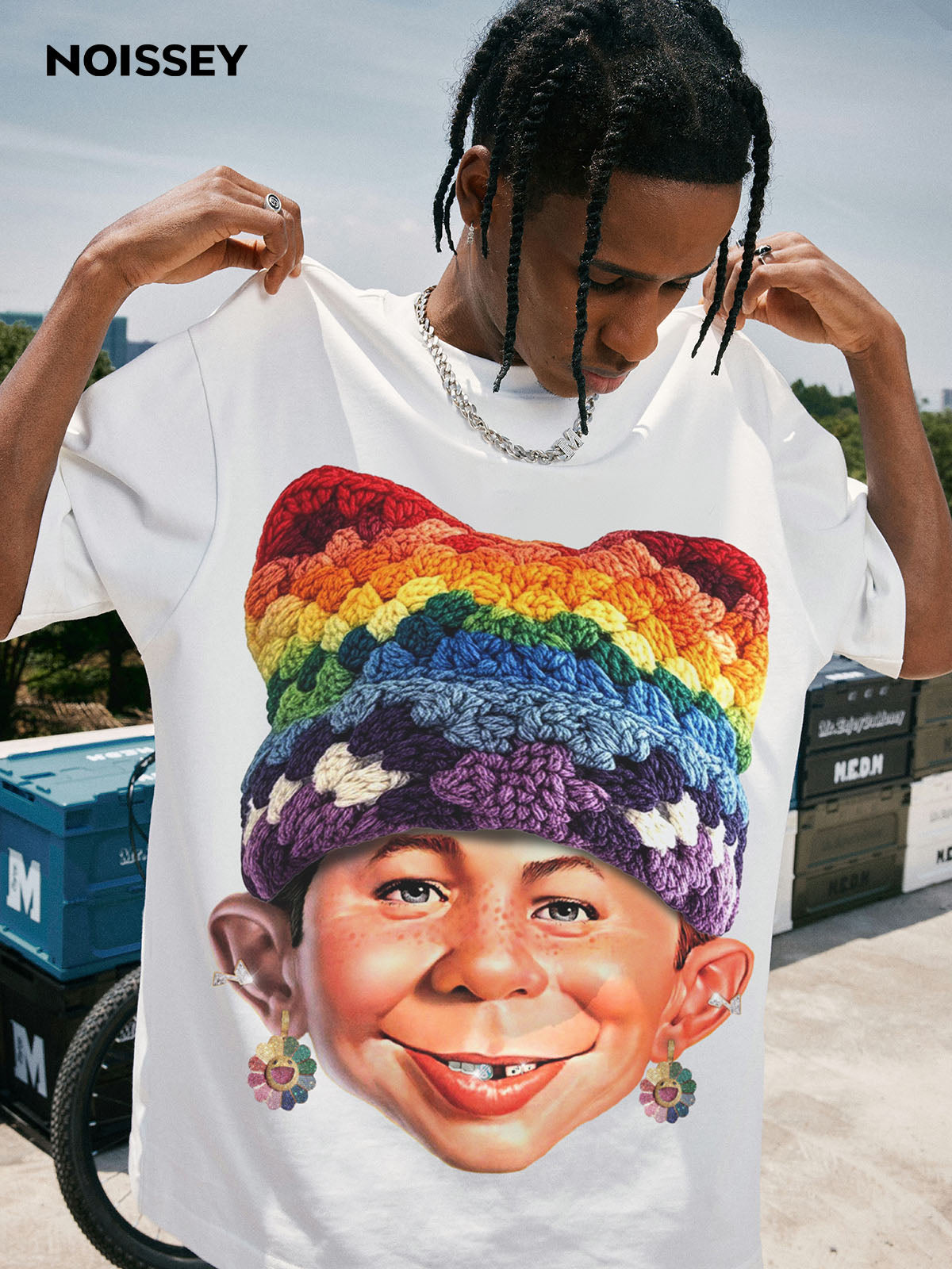 High Quality "Bad Boy" & Rainbow Crochet Hat Print 350g T-shirt