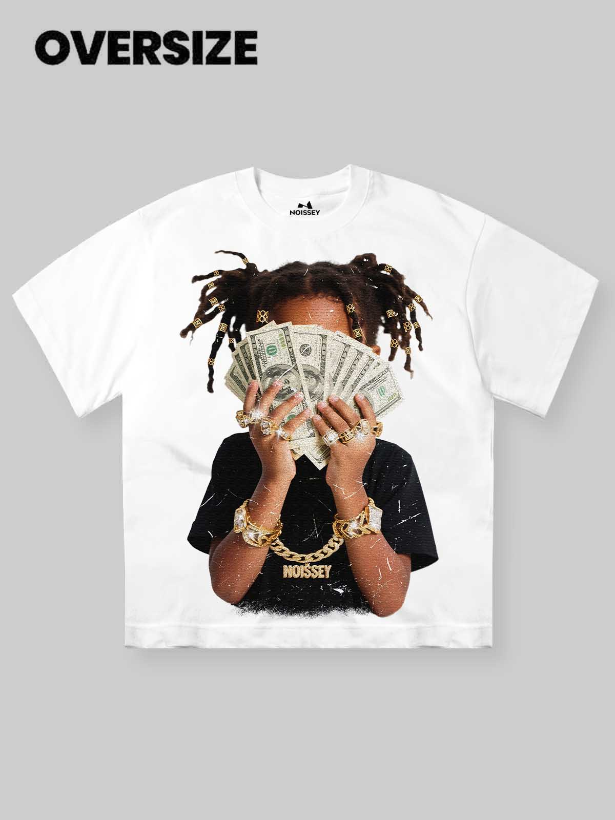 Wealthy Girl Counting Cash Print T-Shirt
