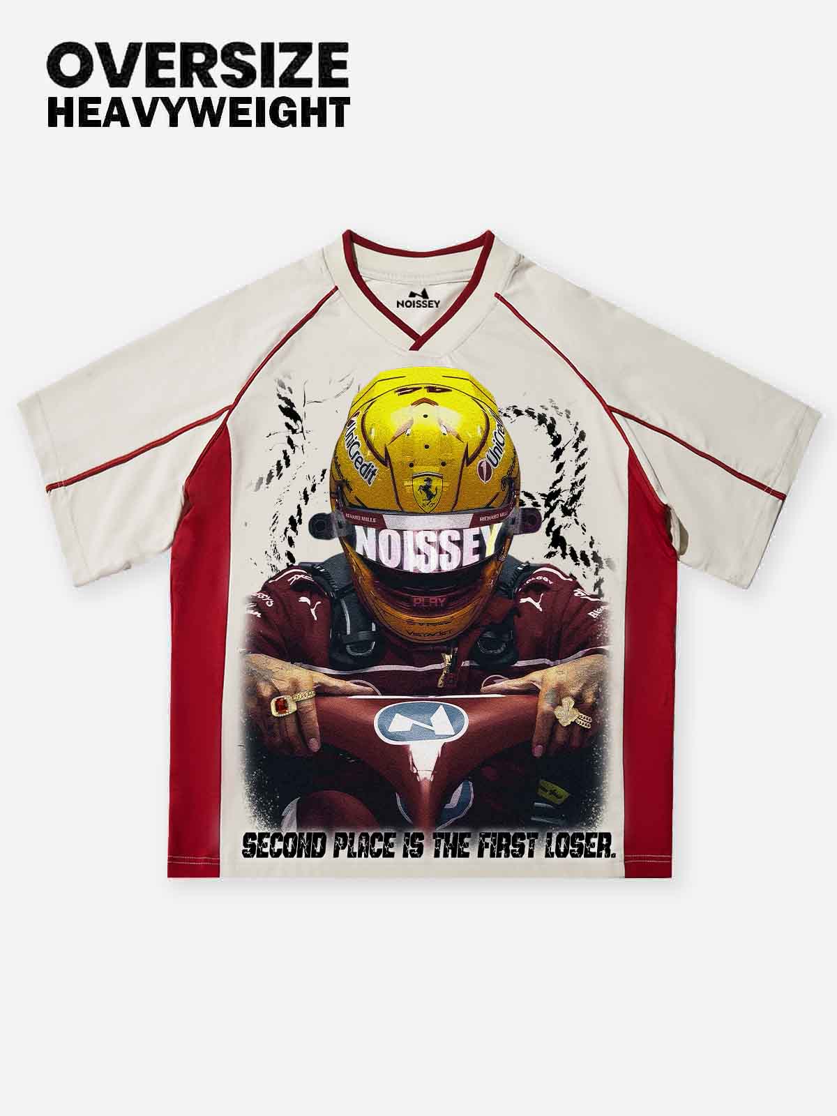 Speeding racing character print Preppy-style T-shirt