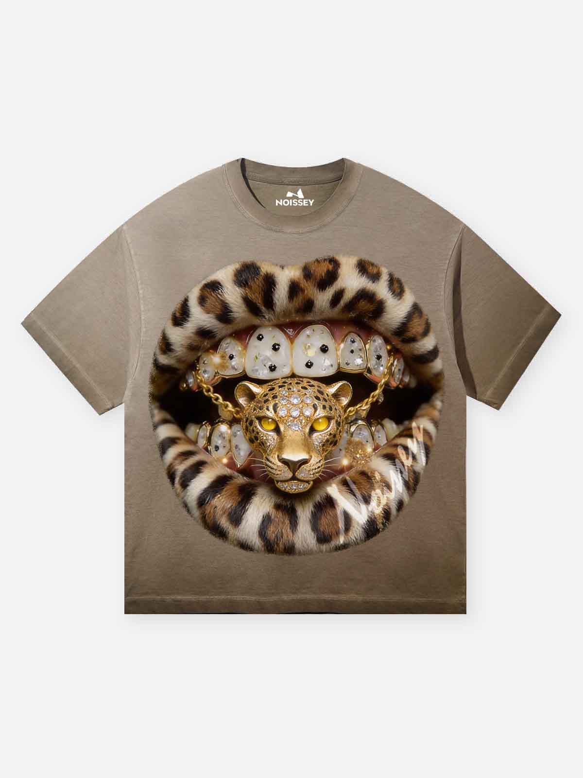 NOISSEY "GOLDEN LEOPARD" ART PRINT - ICED OUT GRILLS OVERSIZED TEE
