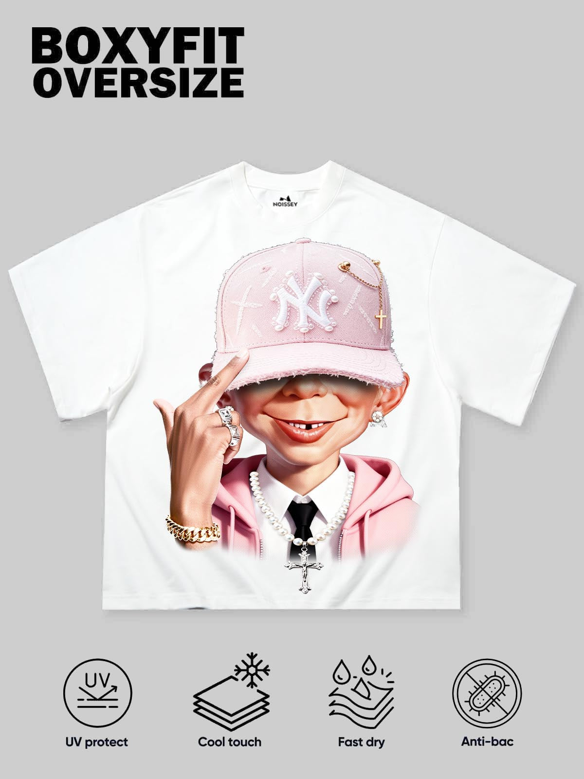 Pink gentleman bad boy print Boxy oversized T-shirt