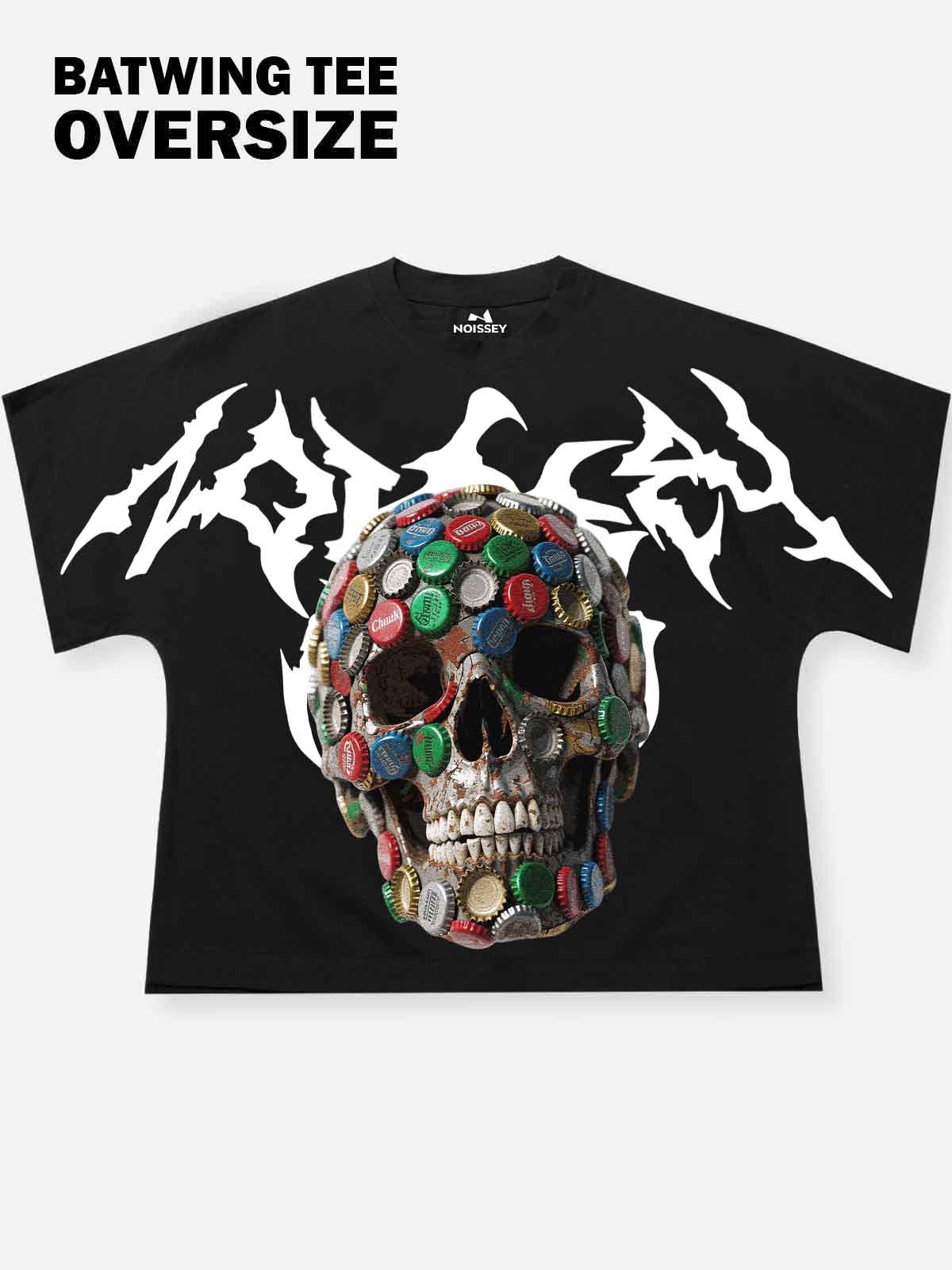 Noissey Boxy Oversized T-Shirt Wild Bottle Cap Skull Collage