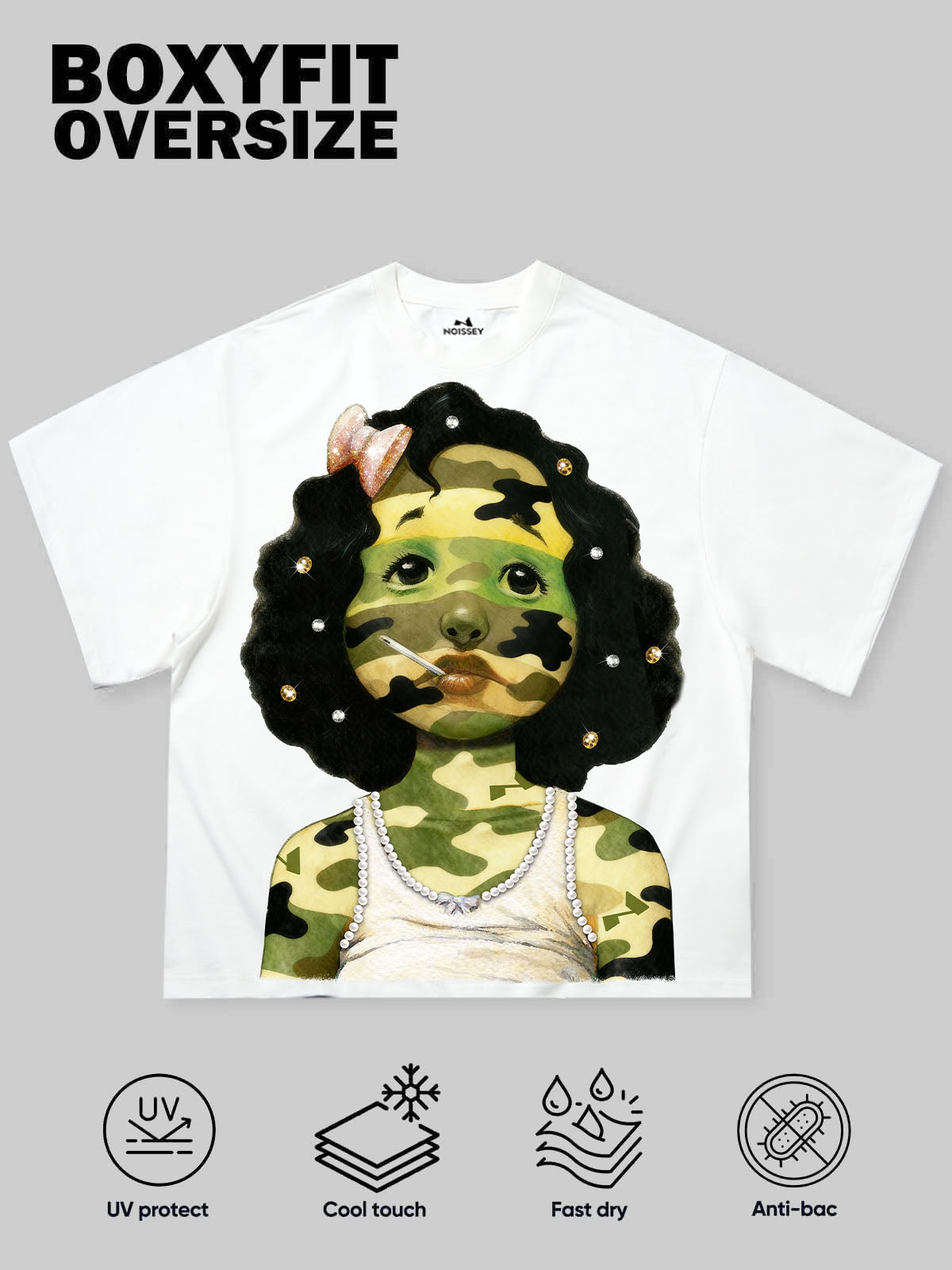 Camouflage Striped Girl Art Print Boxy Oversized T-shirt