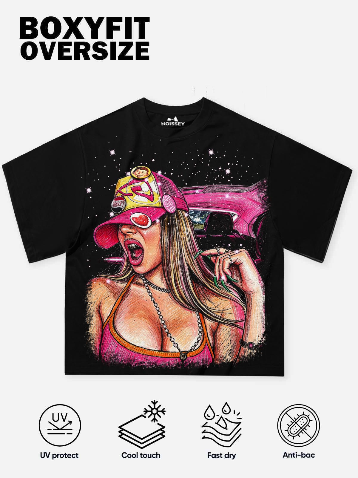 NOISSEY "Starlit Girl" American Illustration DIY Boxy Tee - Onyx Black