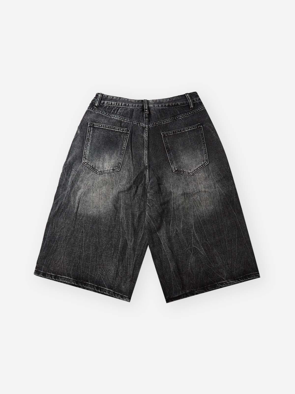 NOISSEY Vintage Distressed Denim Shorts with DIY Pearl Chain - Onyx Black & Heritage Blue