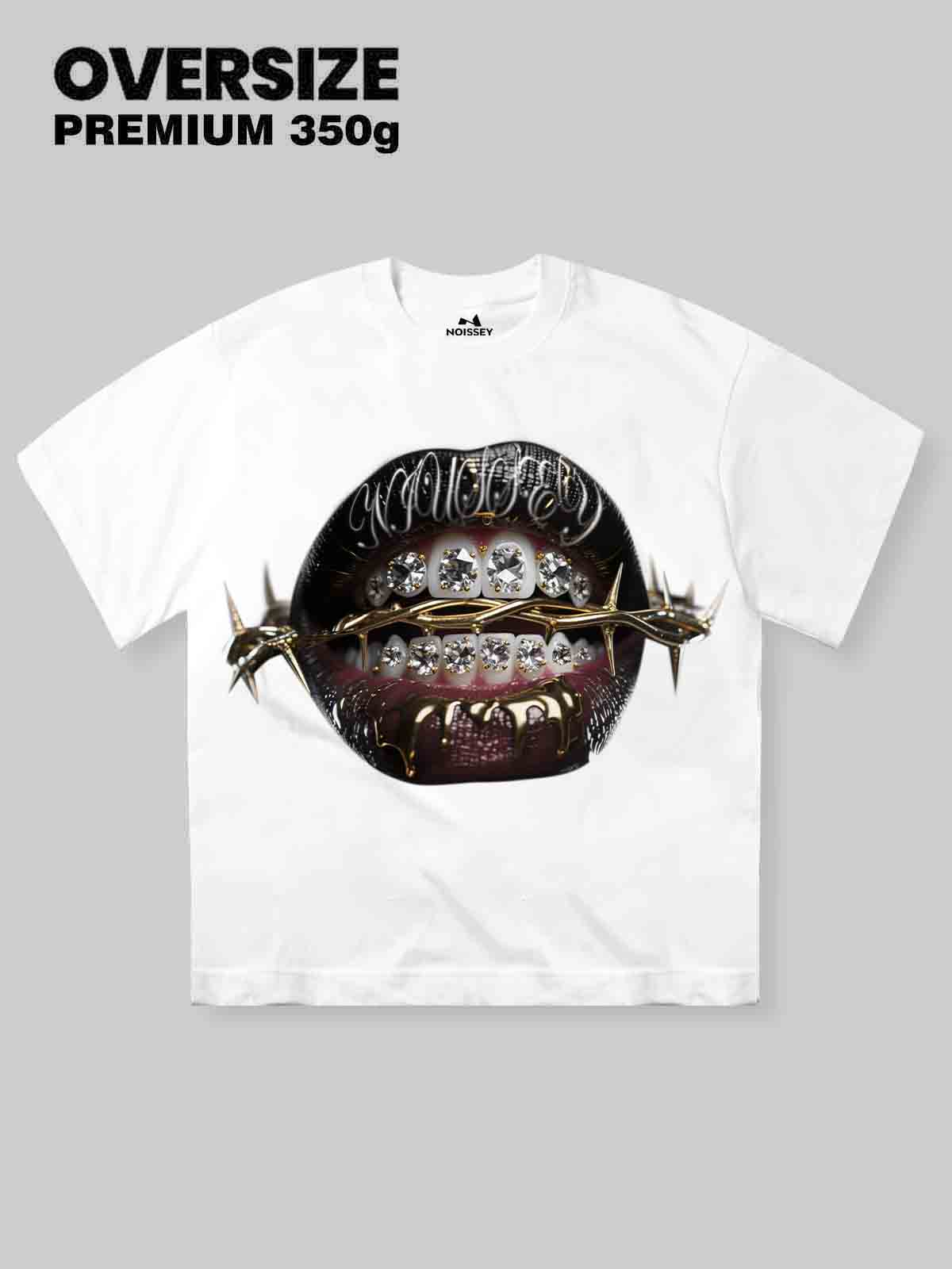 High Quality Thorn Diamond Lips Print 350g T-shirt