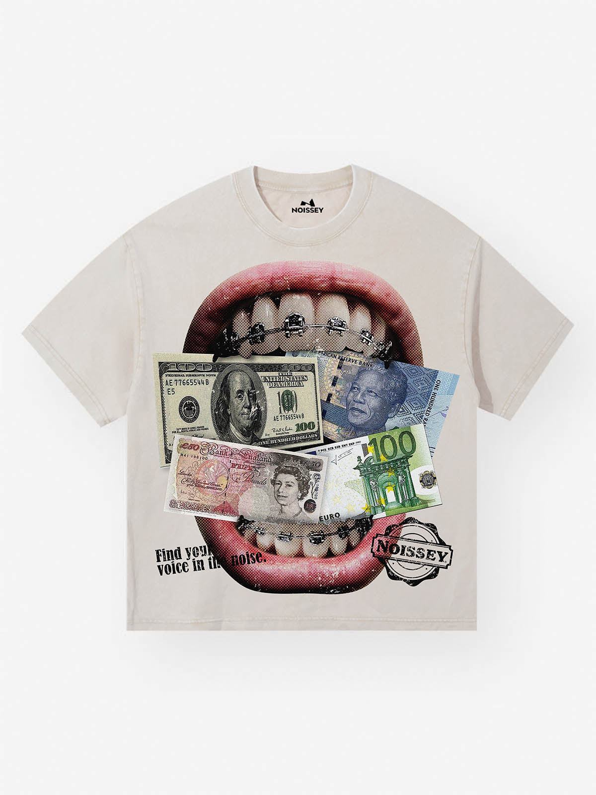 Money-Biting Lips Washed Print T-shirt
