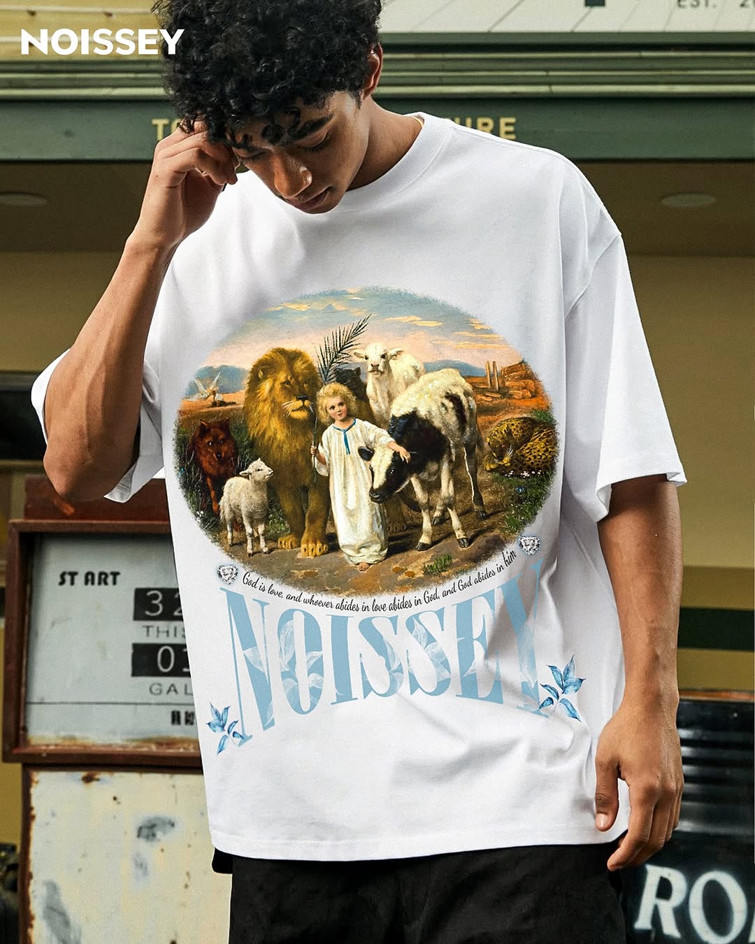 Boxy Oversized T-shirt with Being Surrounded by Love Printed