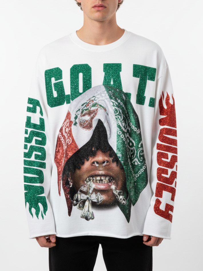 NOISSEY "Sovereign G.O.A.T." Sparkling Dual-Tone Paisley Bandana Biting Cross Heavyweight Long Sleeve