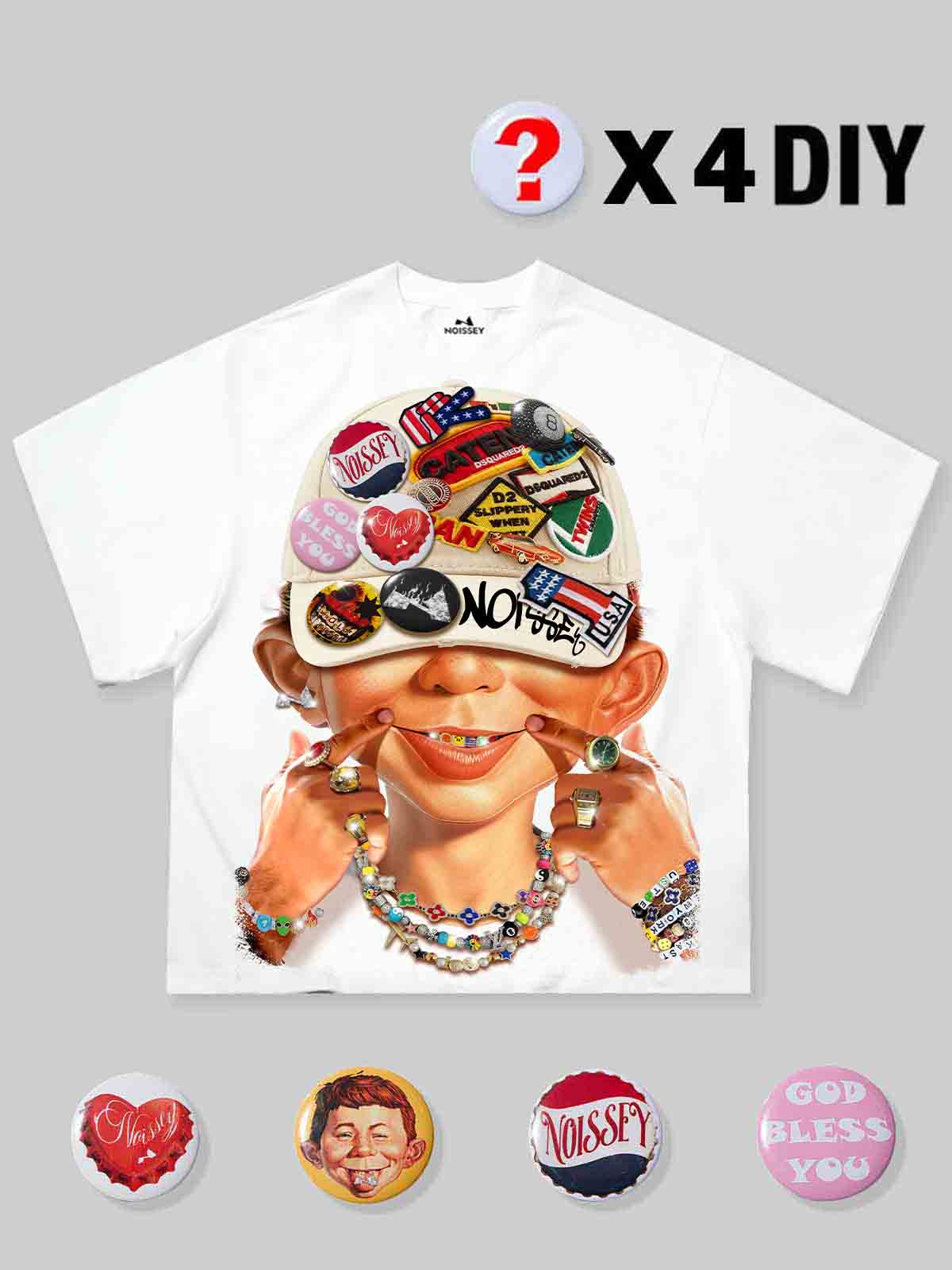 Bad Boy and His Badge Cap Print Boxy Oversized T-shirt