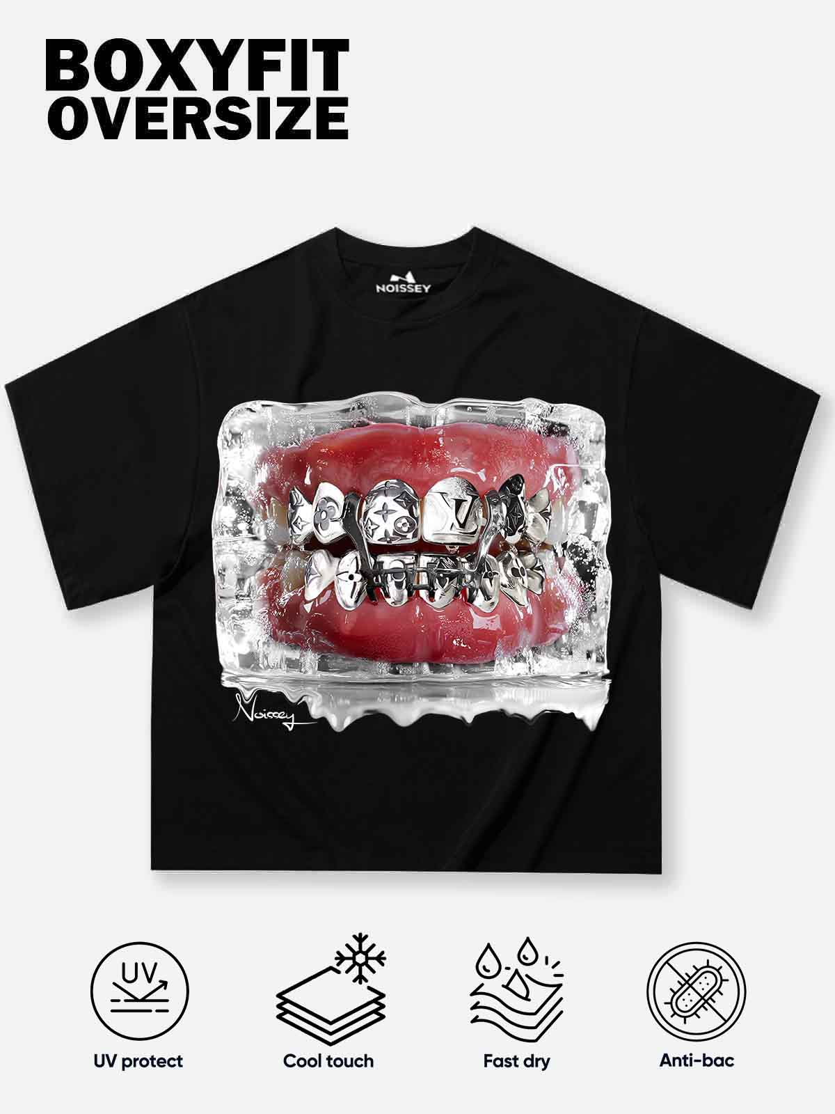 Boxy oversized T-shirt with Grills art print in ice blocks
