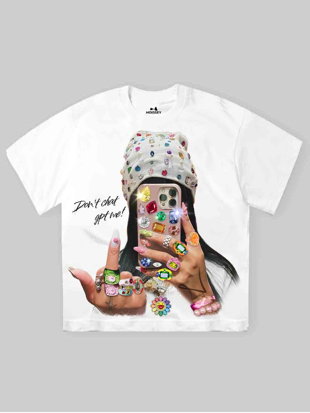 NOISSEY "Don't ChatGPT Me" Mirror Selfie T-Shirt - White 255G Heavyweight Oversized Fit