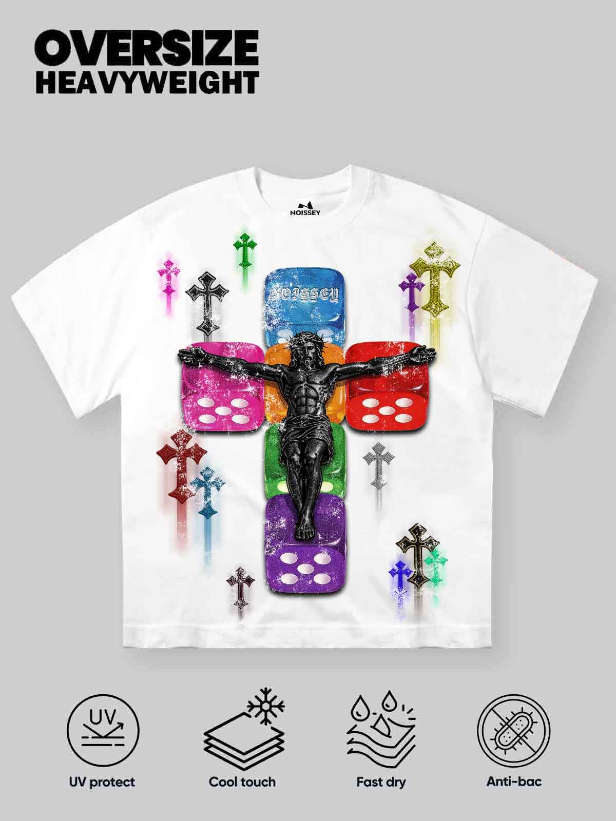 NOISSEY "DIVINE GAMBLE" RAINBOW DICE & JESUS ARTWORK T-SHIRT