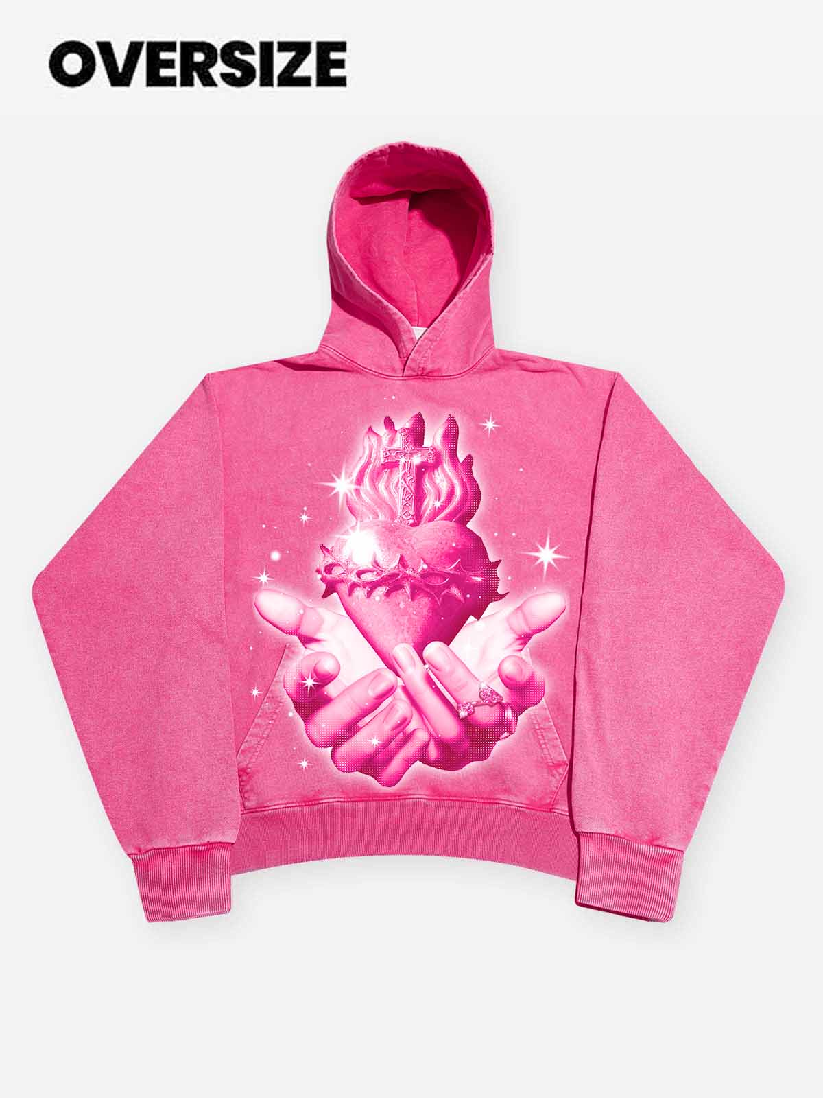 Sacred Heart Pink Washed High-Quality Hoodie