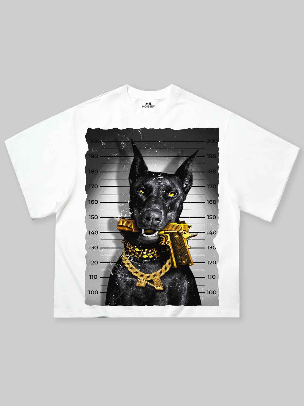 Boxy Oversized T-shirt with Doberman Prison Mugshot Print