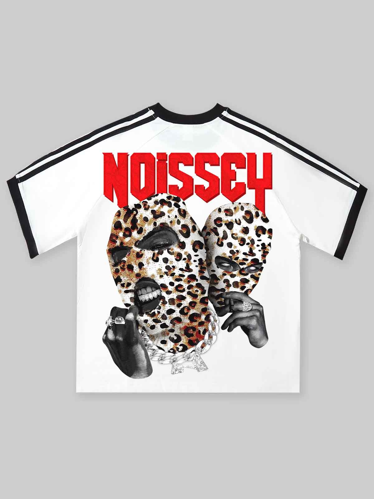 Double-Headed Leopard Print Balaclava Front & Back Print T-shirt