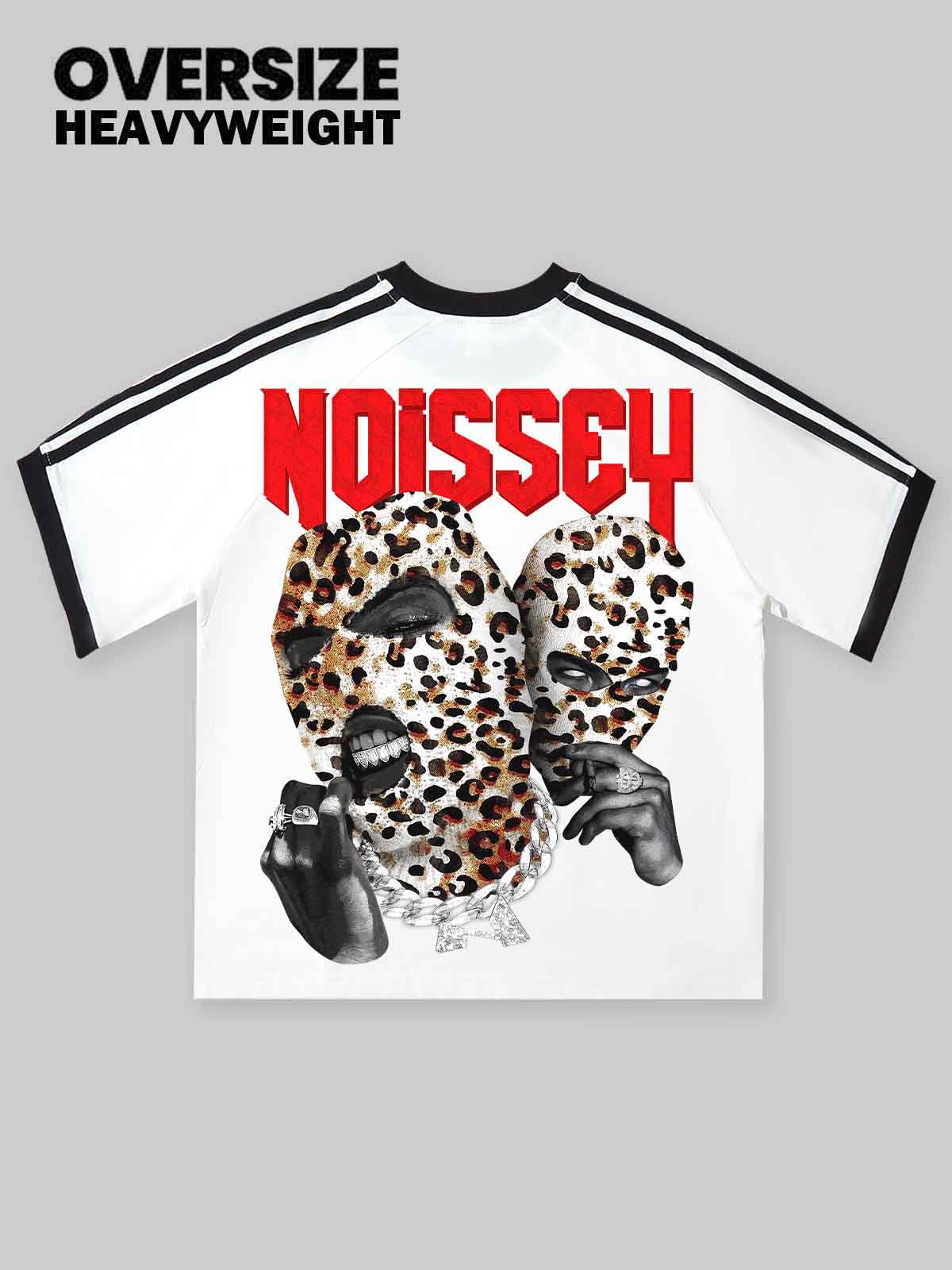 Double-Headed Leopard Print Balaclava Front & Back Print T-shirt