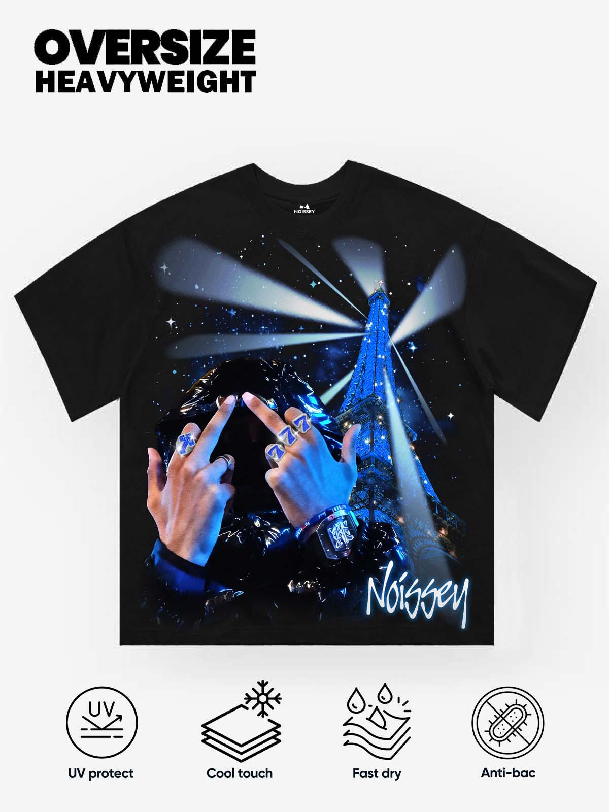NOISSEY "Midnight Eiffel" Parisian Night Art Print T-Shirt - Onyx Black