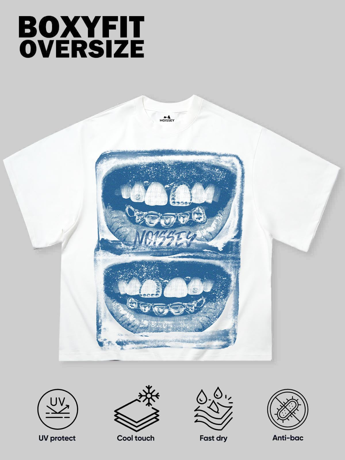 Blue Screen-Grills Print Boxy Oversized T-shirt