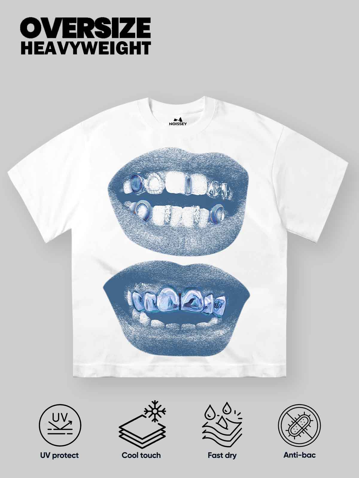 High-Quality Retro Blue Lips Grills Print heavyweight T-Shirt