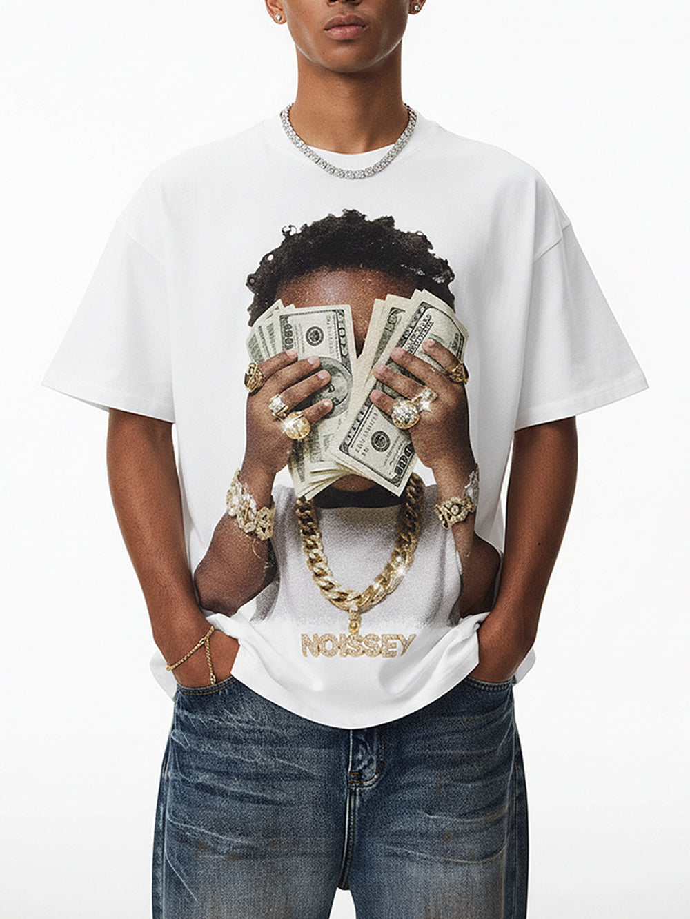 NOISSEY "Rich Forever" Boxy Heavyweight Cooling Tee - White
