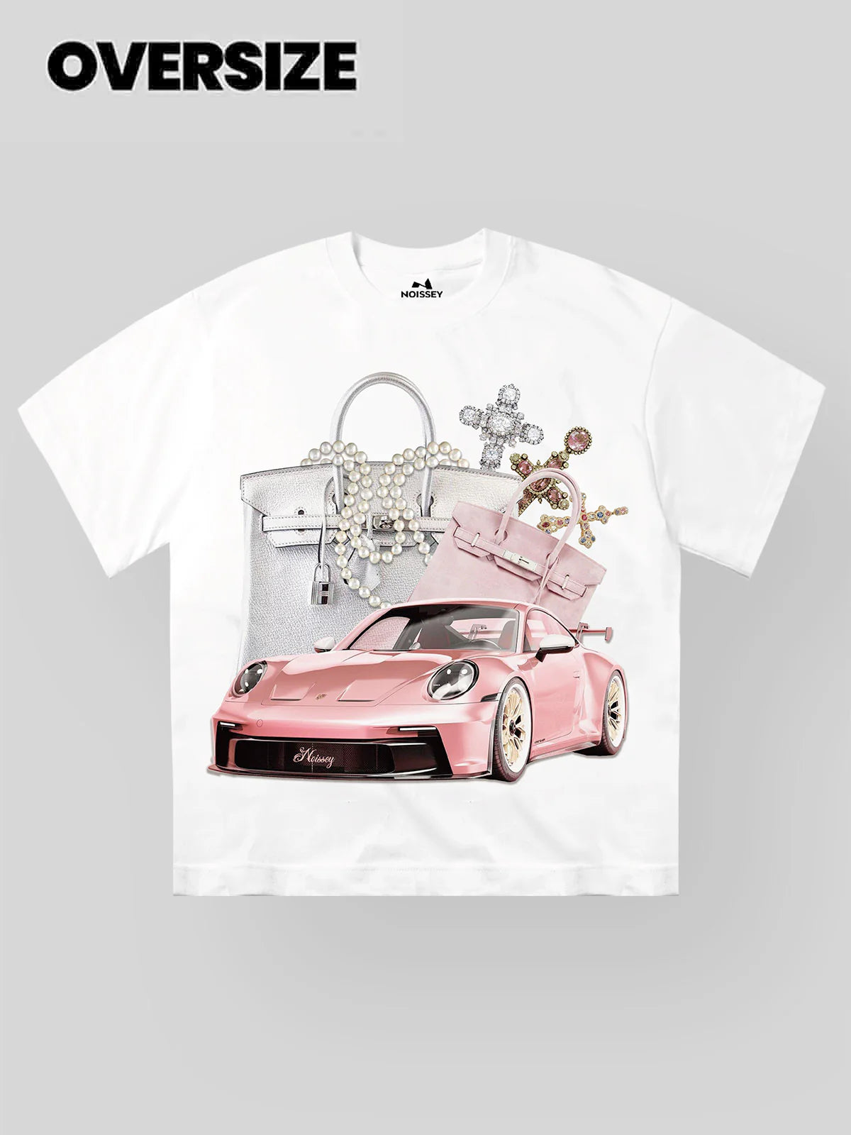 Noissey Pink Luxury Car Print T-shirt