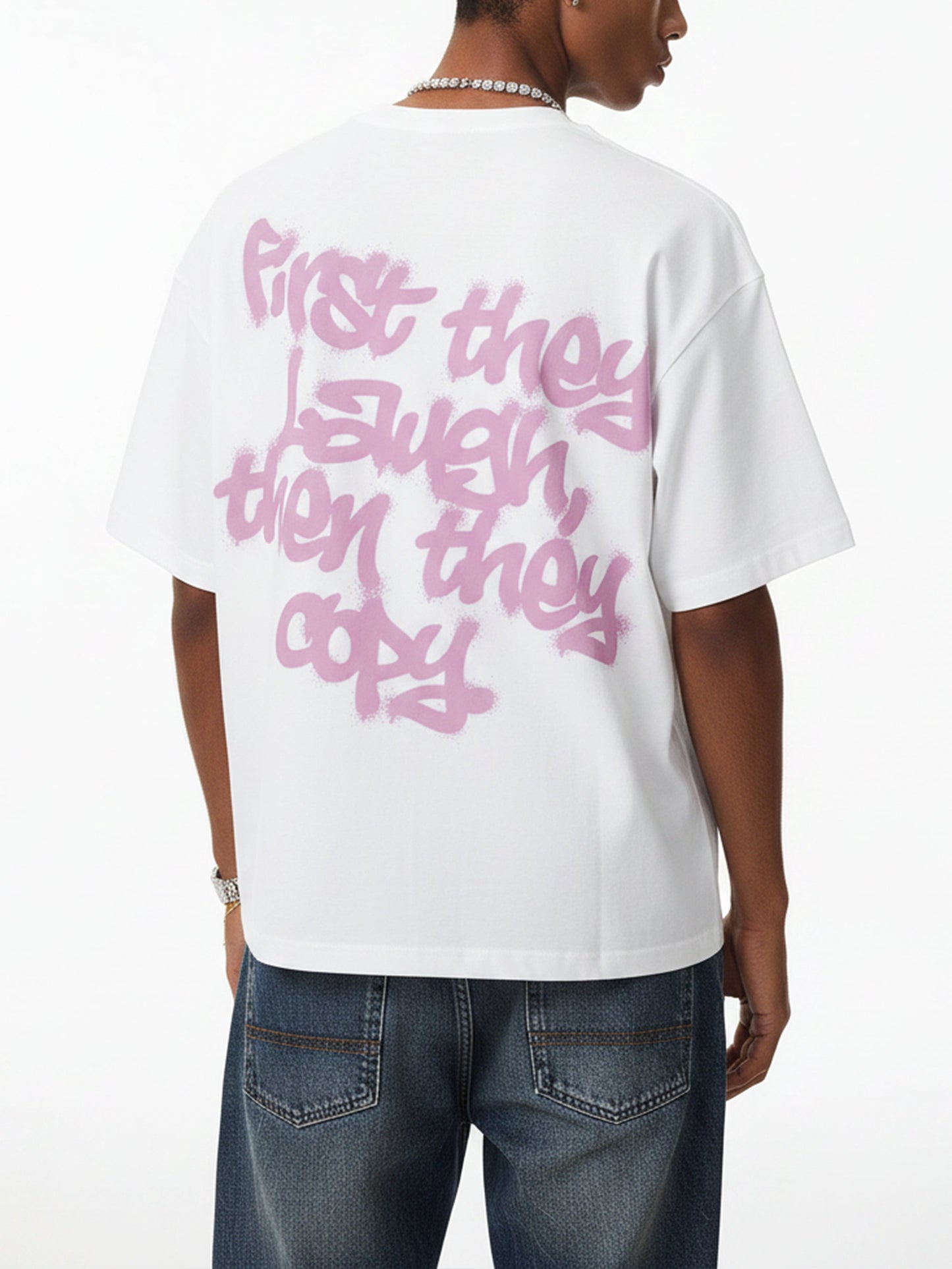 NOISSEY "Metallic Spray" Chrome Fire Man Character Boxy Tee - White