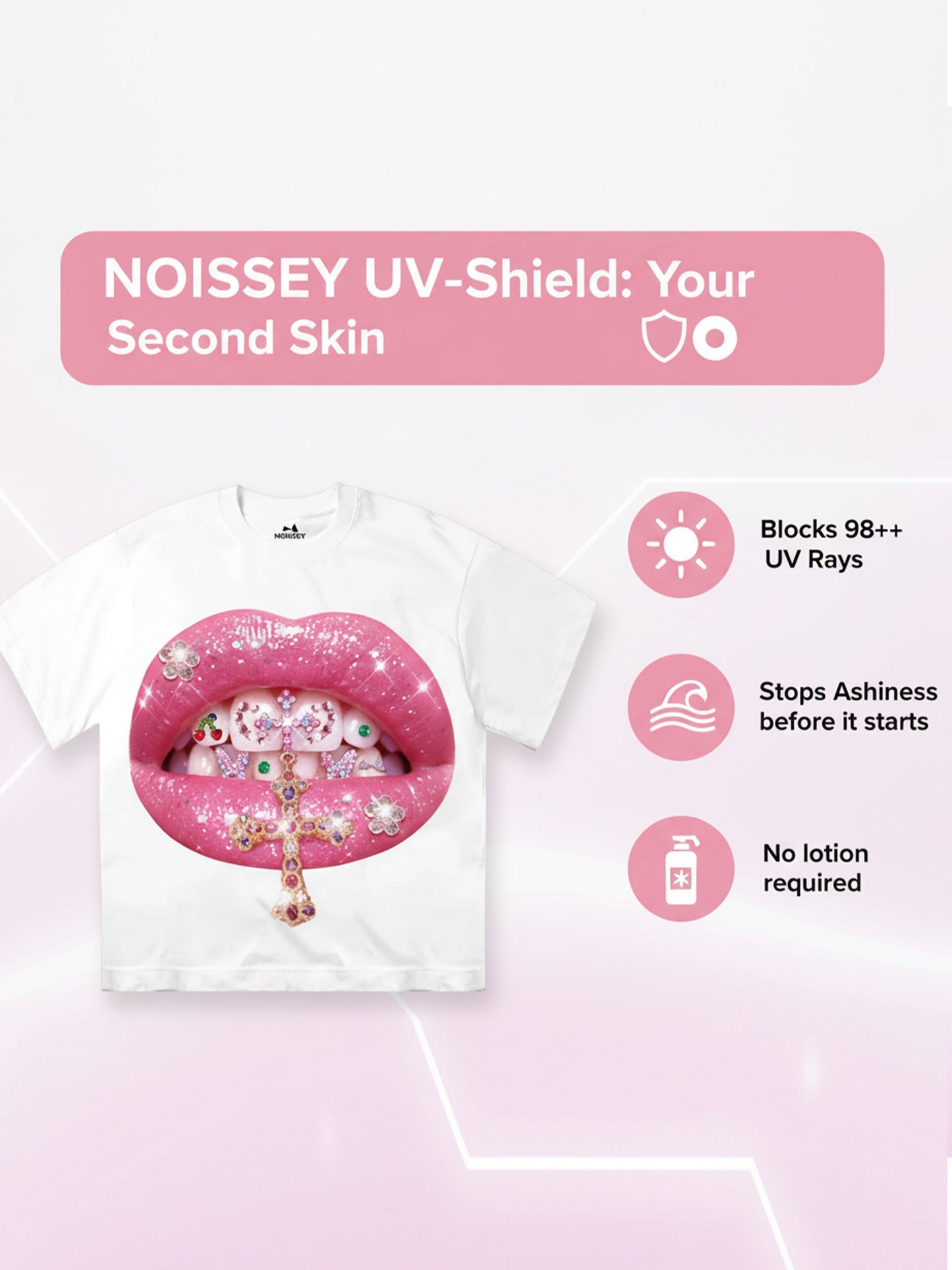 NOISSEY Y2K Grillz Tee - Rhinestone Graphic & Cool Touch Fabric