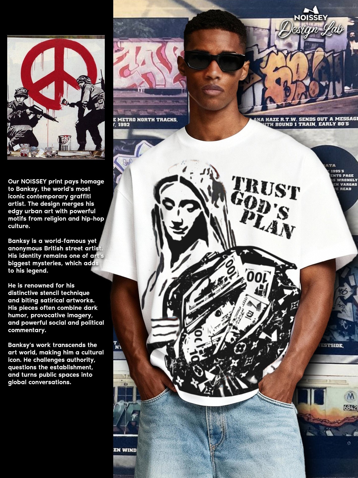 Trust God's Plan! Banksy Art Graffiti Print Boxy Oversized T-shirt