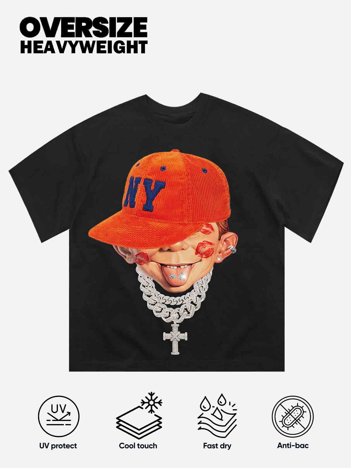 Bad Boy Peaked Cap & Diamond Necklace Print T-Shirt