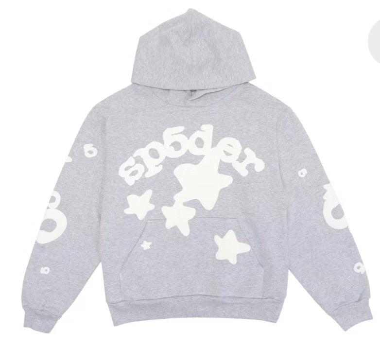 Sp5der Hoodie Grey white star