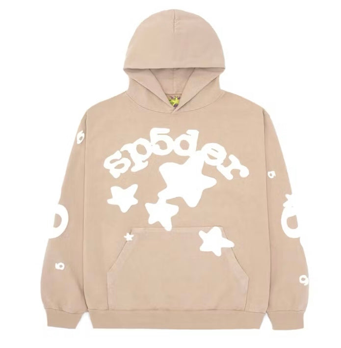 Sp5der Hoodie Beluga Sand White Star