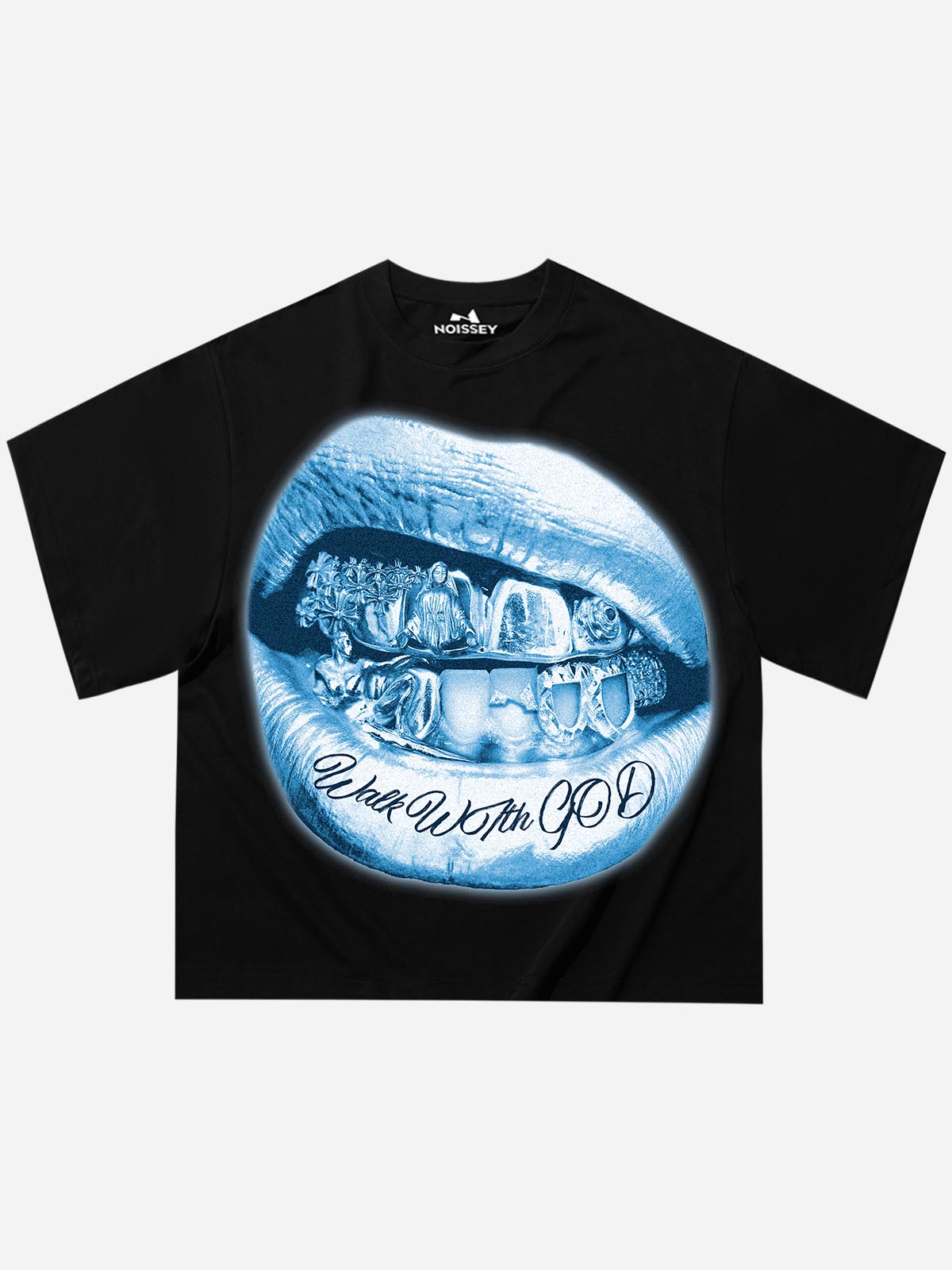 Walk with god Fluorescent Blue Grills Boxy Oversized T-shirt