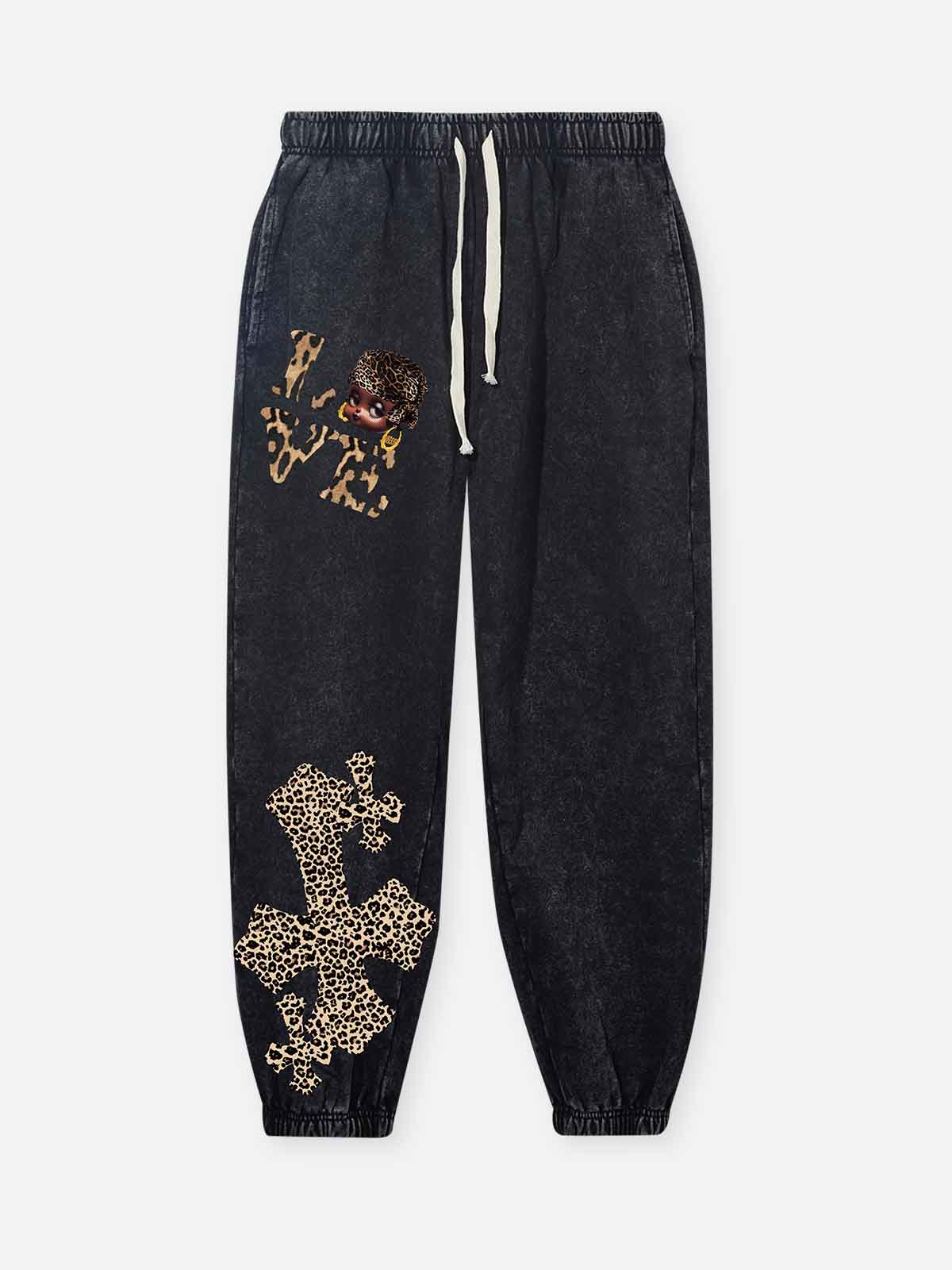 Noissey Cartoon girl Print with Leopard
Cross Pants