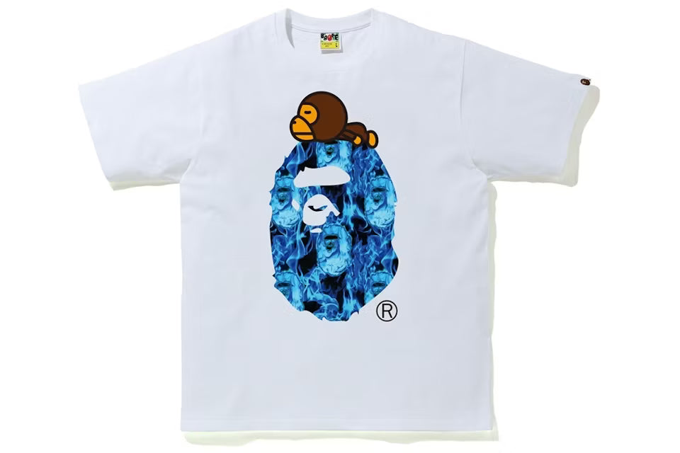 Bape Blue Flame Milo Tee White