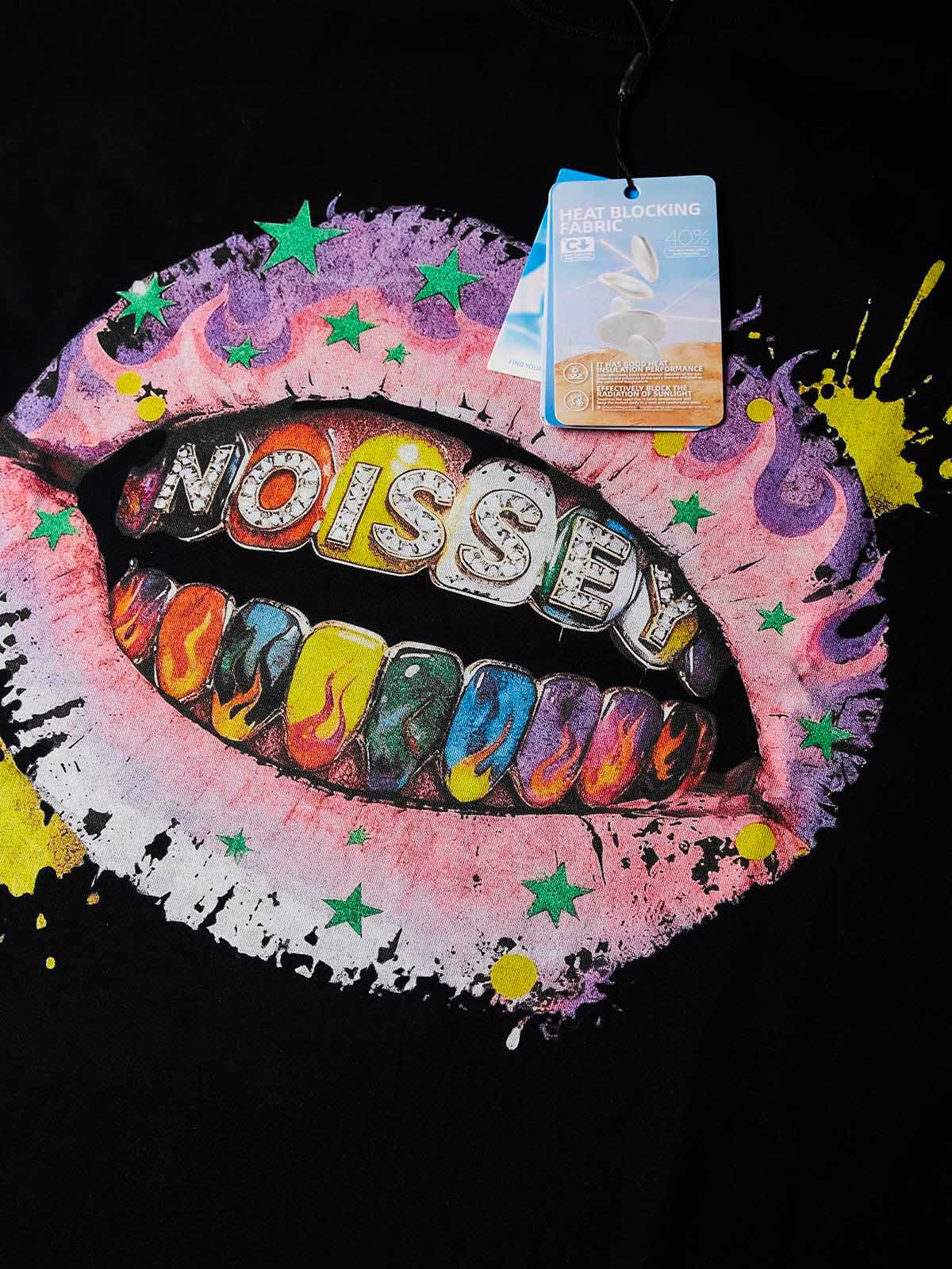 NOISSEY "Rainbow Flame Lips" Tee - Jet Black Boxy Street Graffiti T-Shirt