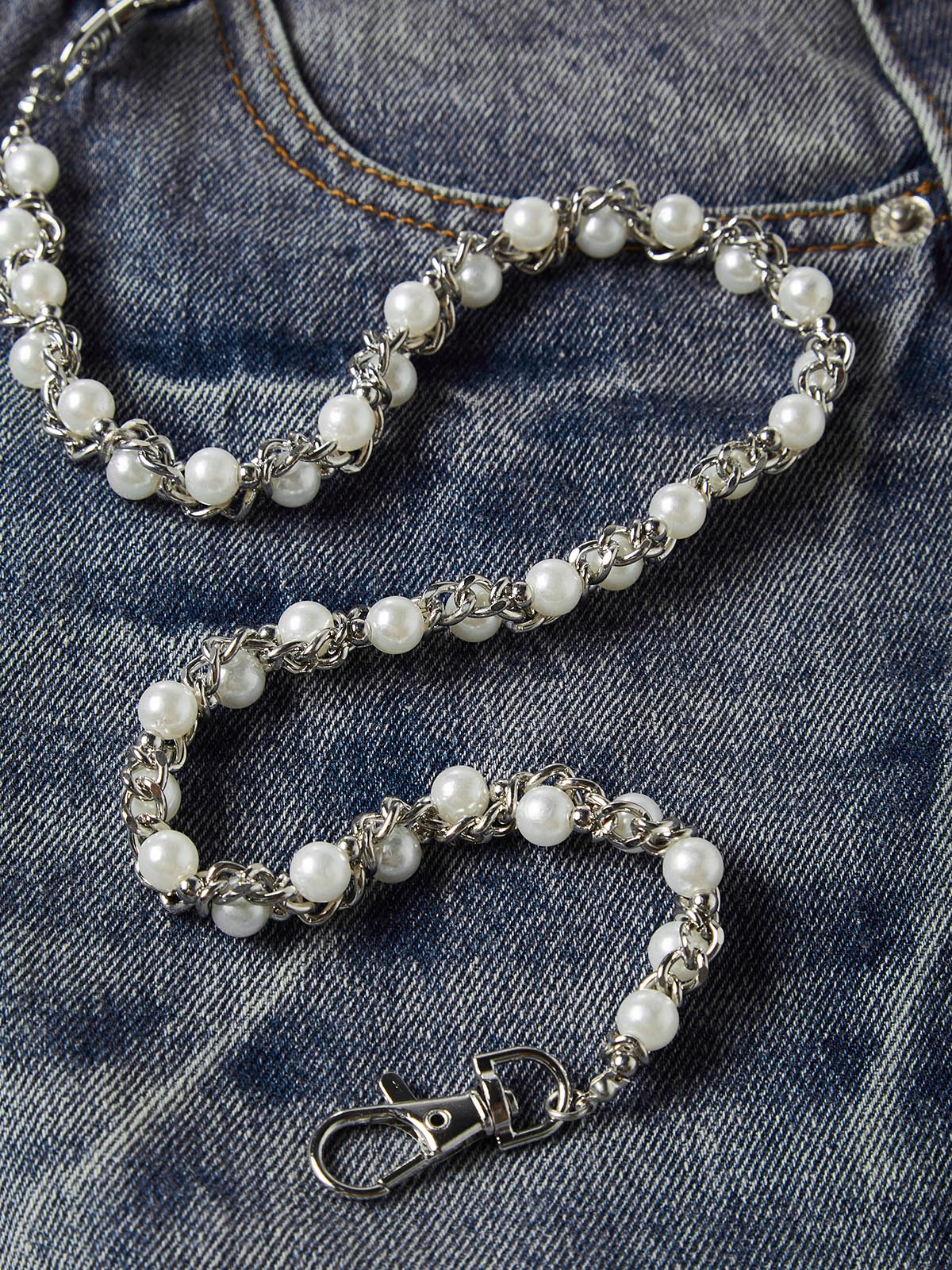 NOISSEY Vintage Distressed Denim Shorts with DIY Pearl Chain - Onyx Black & Heritage Blue