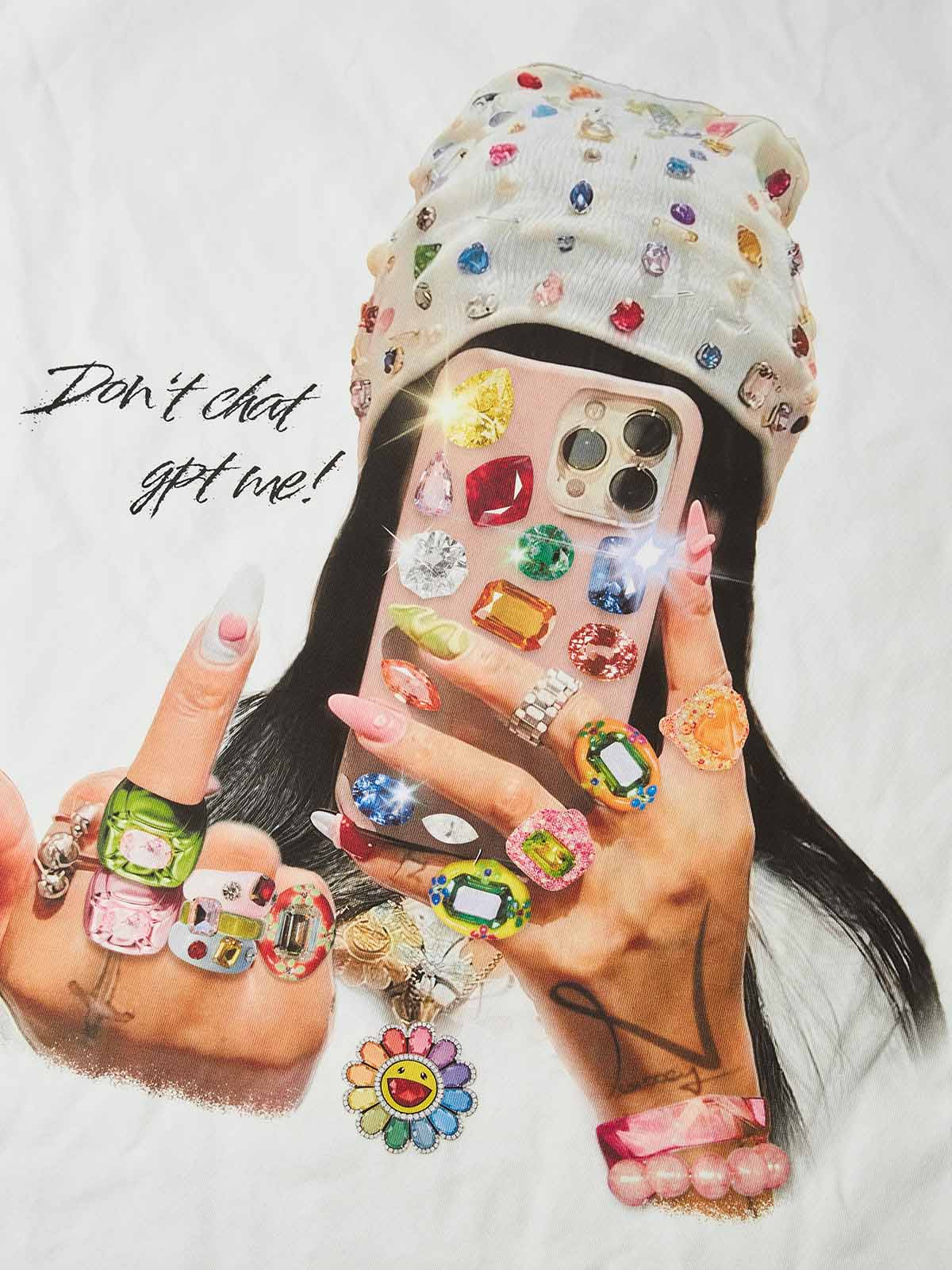 NOISSEY "Don't ChatGPT Me" Mirror Selfie T-Shirt - White 255G Heavyweight Oversized Fit