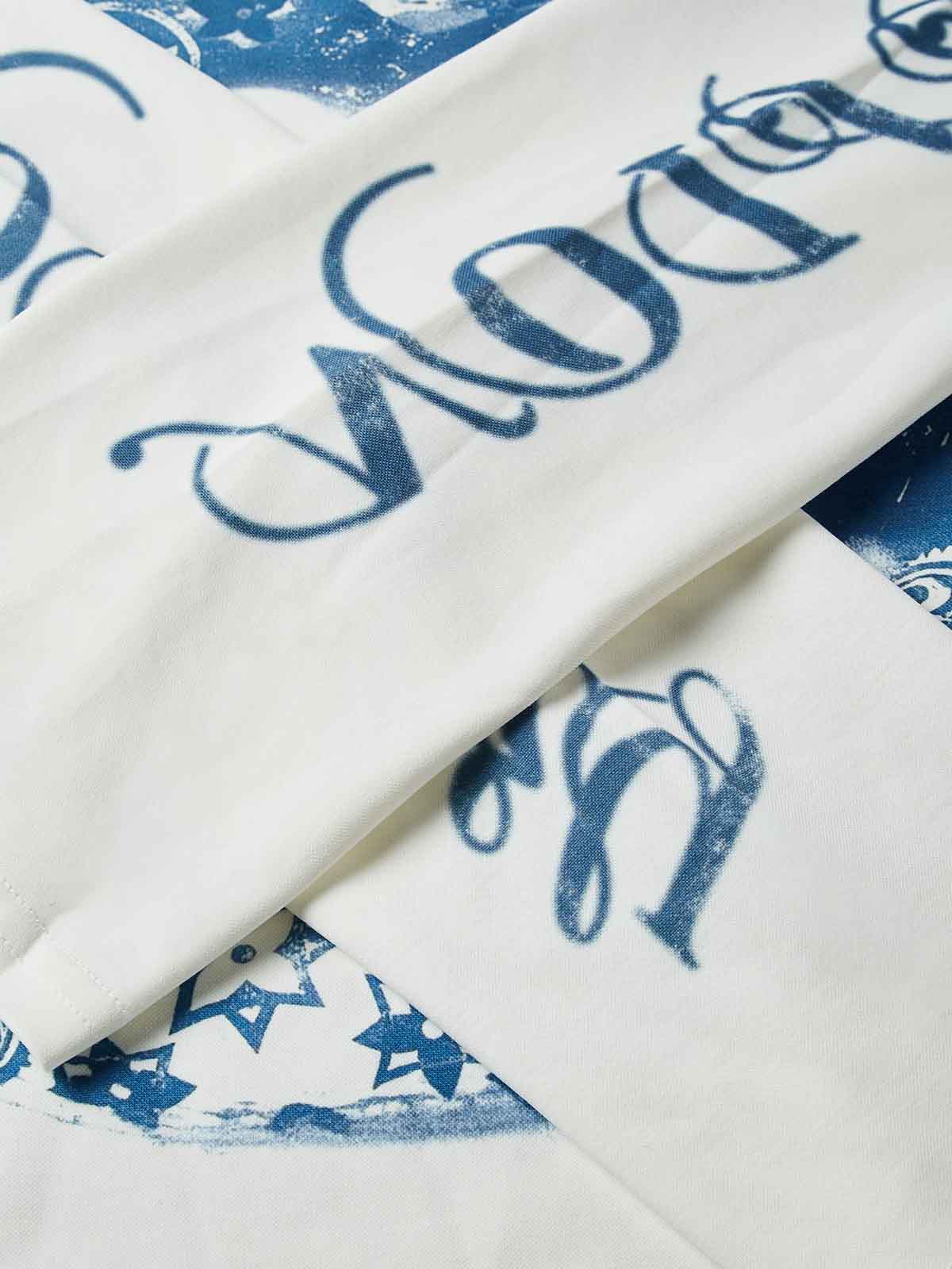 NOISSEY "Hustle" Blue Paisley Lip Graphic Long Sleeve - White/Ice Blue