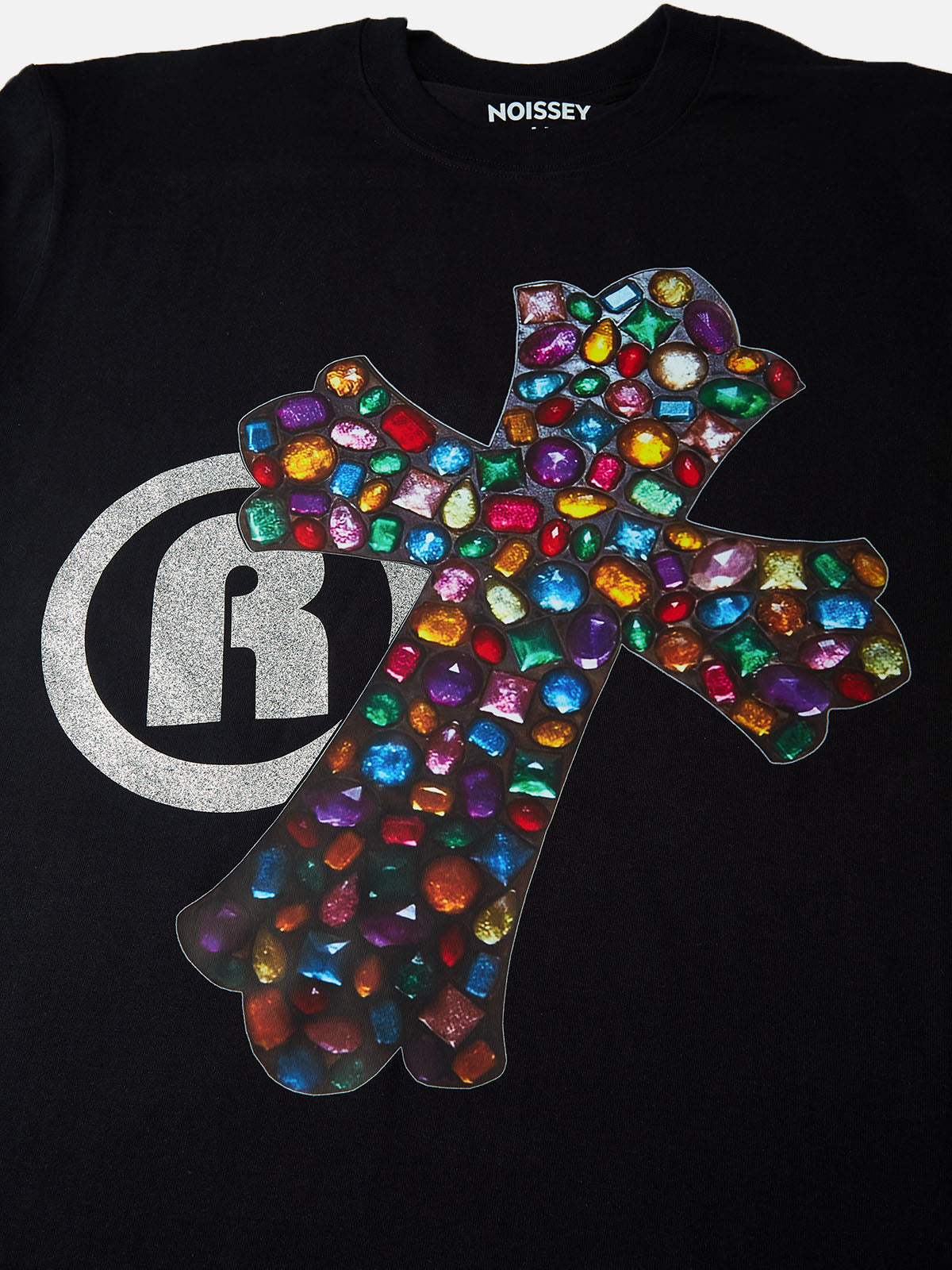 BOUNCE BACK© Gemstone cross shimmering text print T-shirt